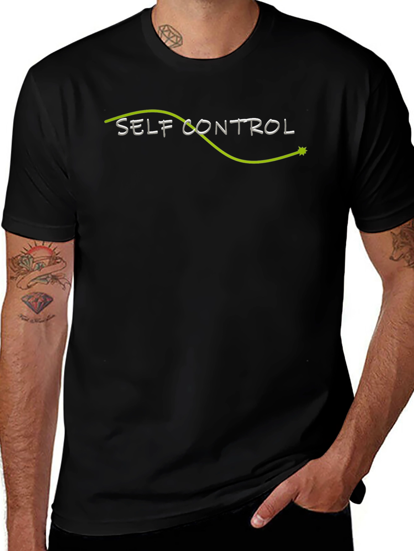 Self Control Graphic T-Shirt Black Crew Neck Tee
