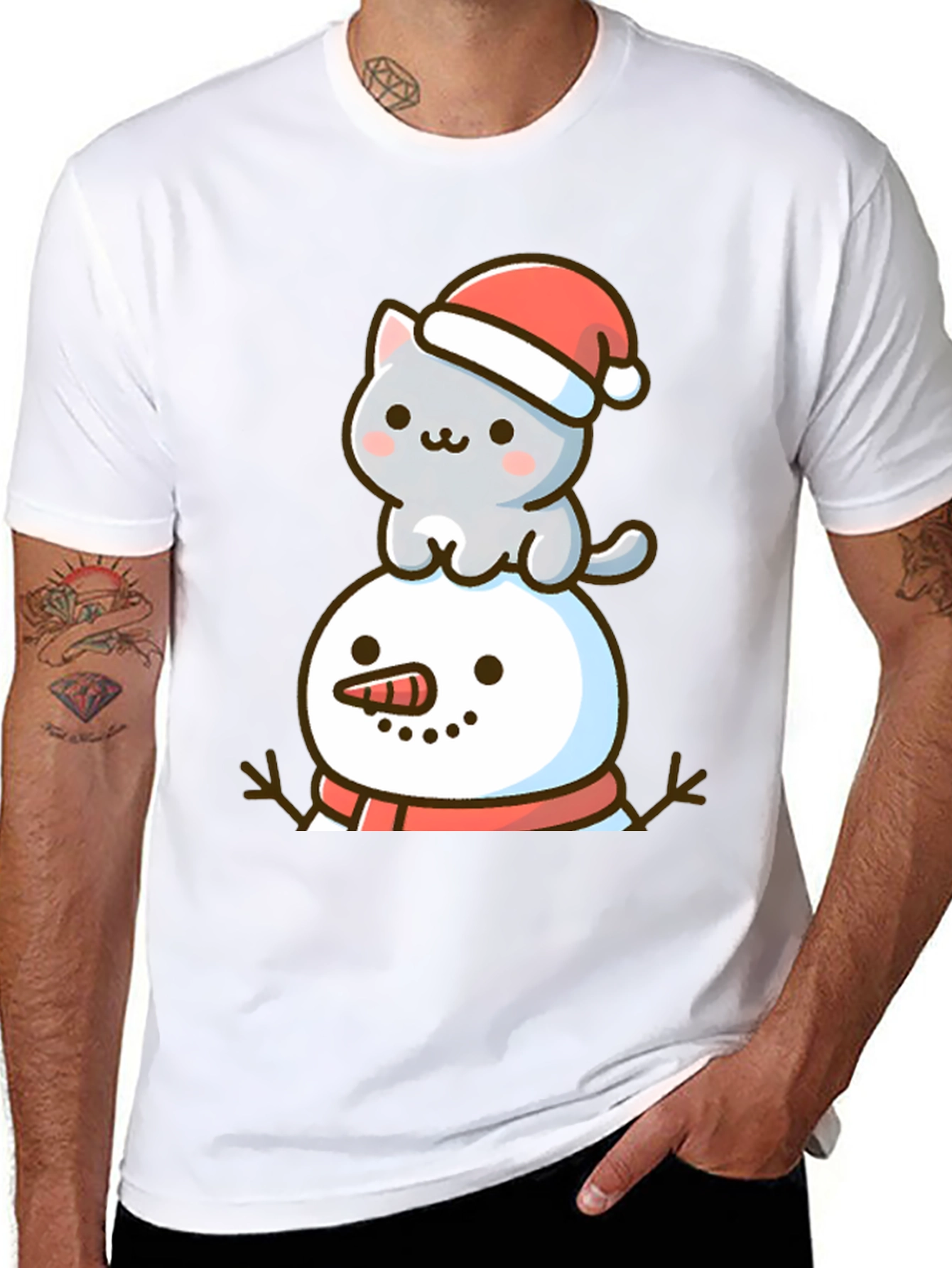 Cute Cat Snowman Christmas T-Shirt