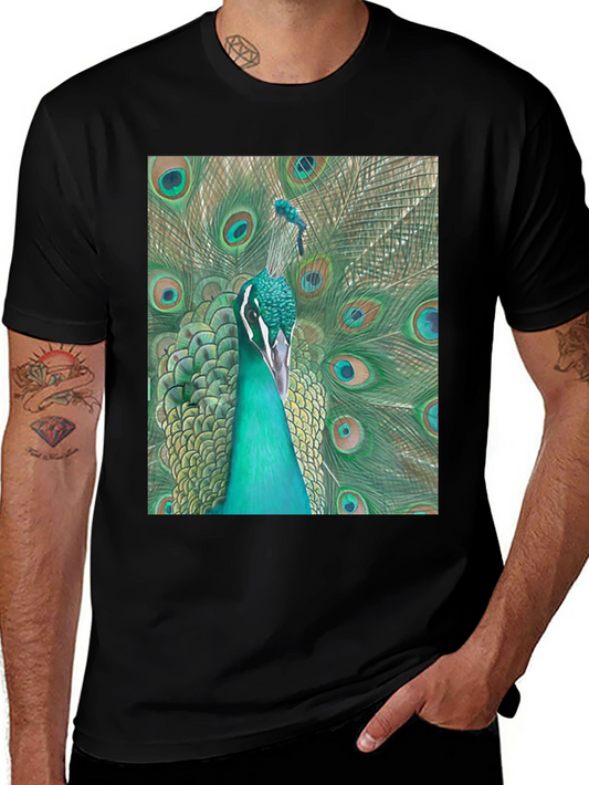 Peacock Graphic Tee - Stylish Mens Black T-Shirt
