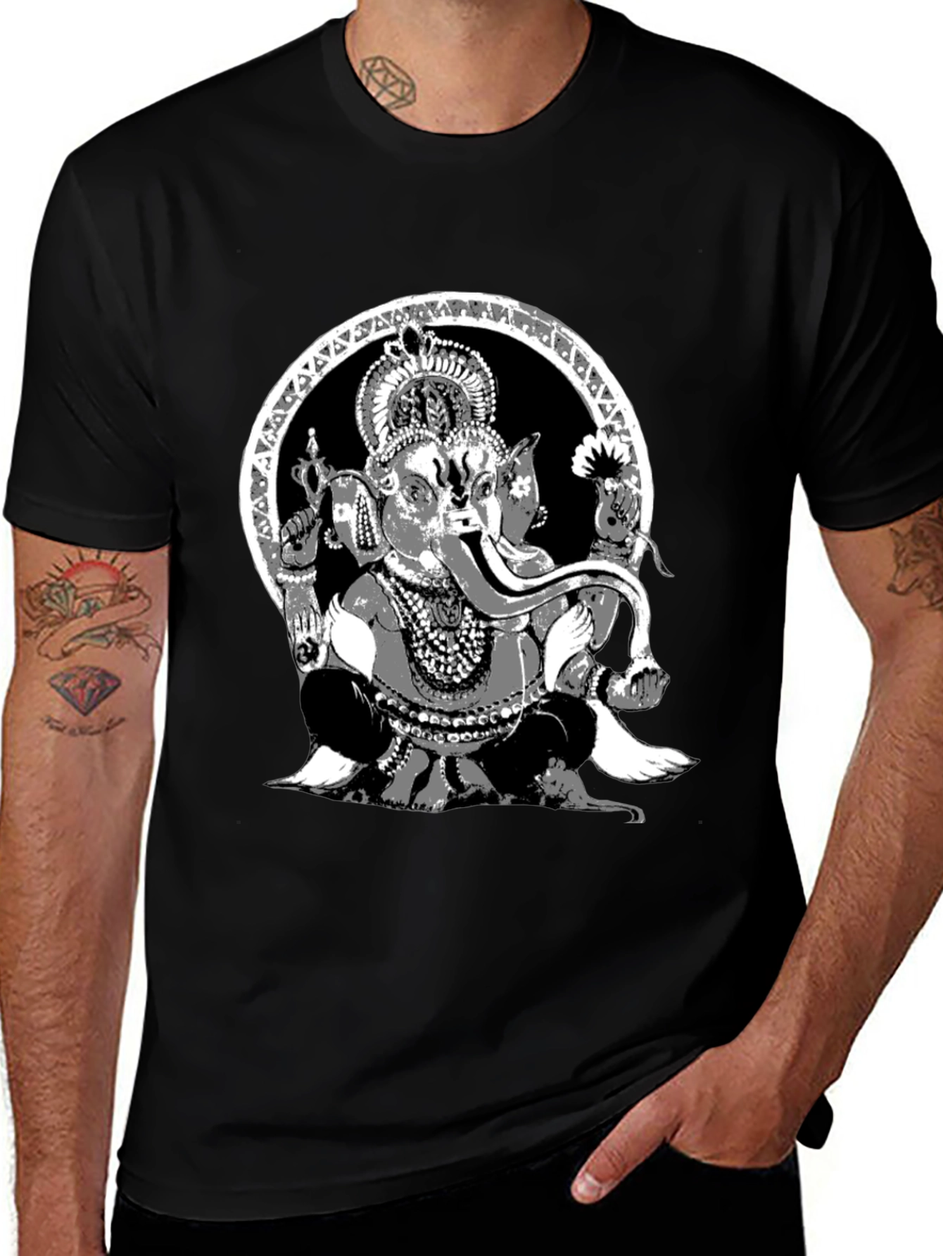 Ganesha Graphic Print Black T-Shirt