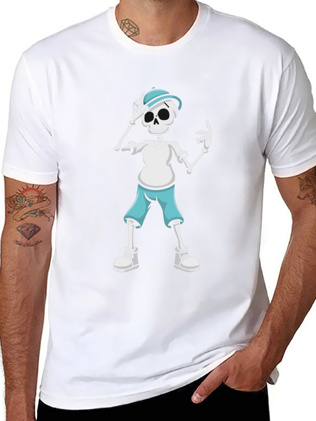 Skeleton Cartoon Graphic Print Black T-Shirt