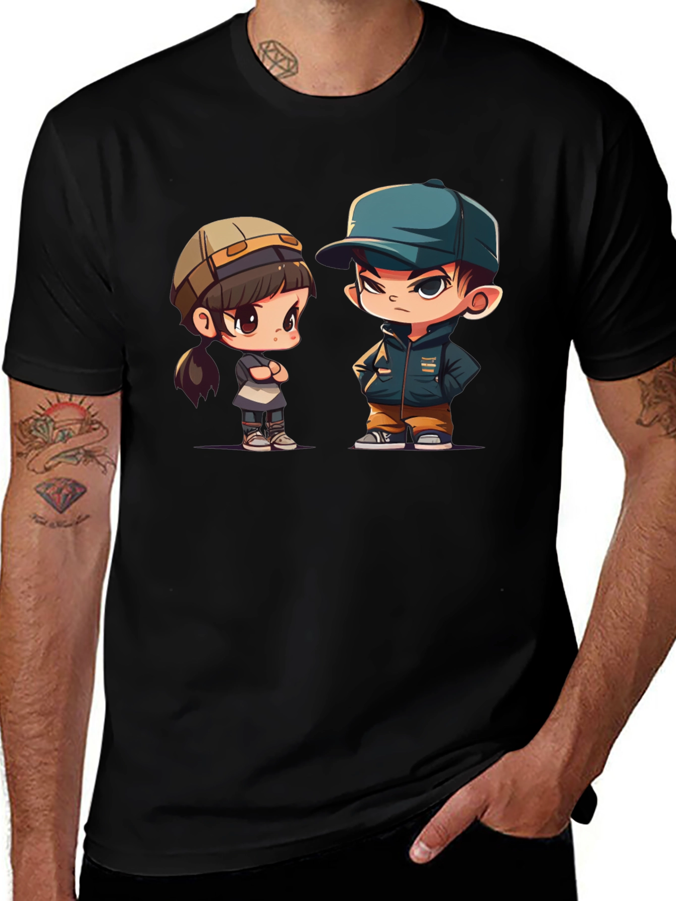 Cute Cartoon Couple Graphic T-Shirt