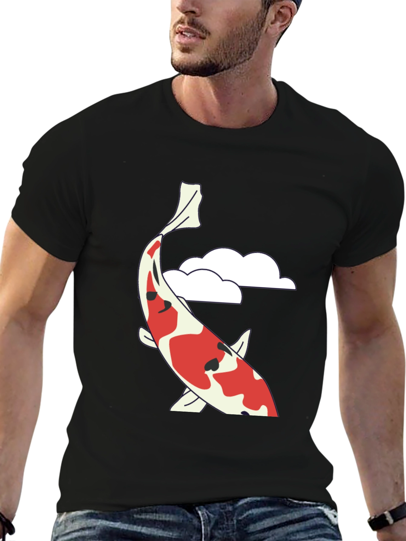 Koi Fish Graphic T-Shirt - Black Casual Tee
