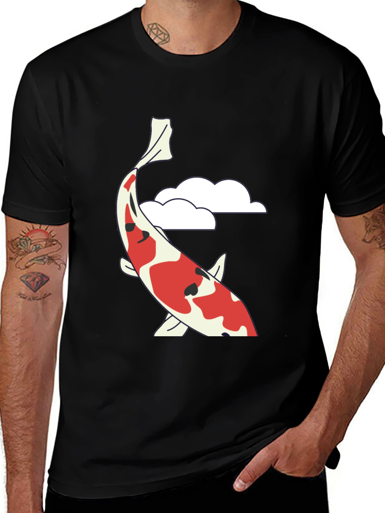 Koi Fish Graphic T-Shirt - Black Casual Tee