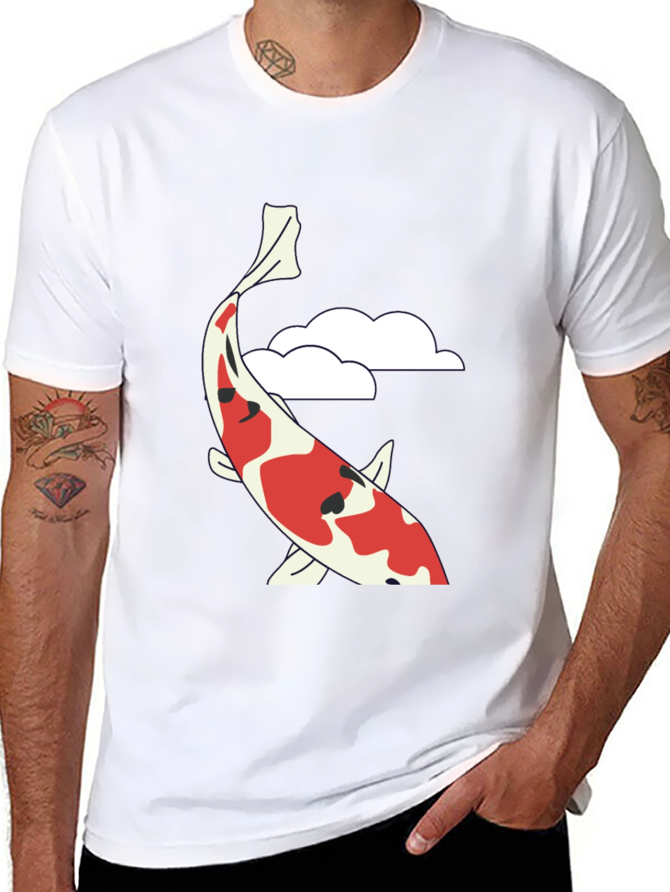 Koi Fish Graphic T-Shirt - Black Casual Tee