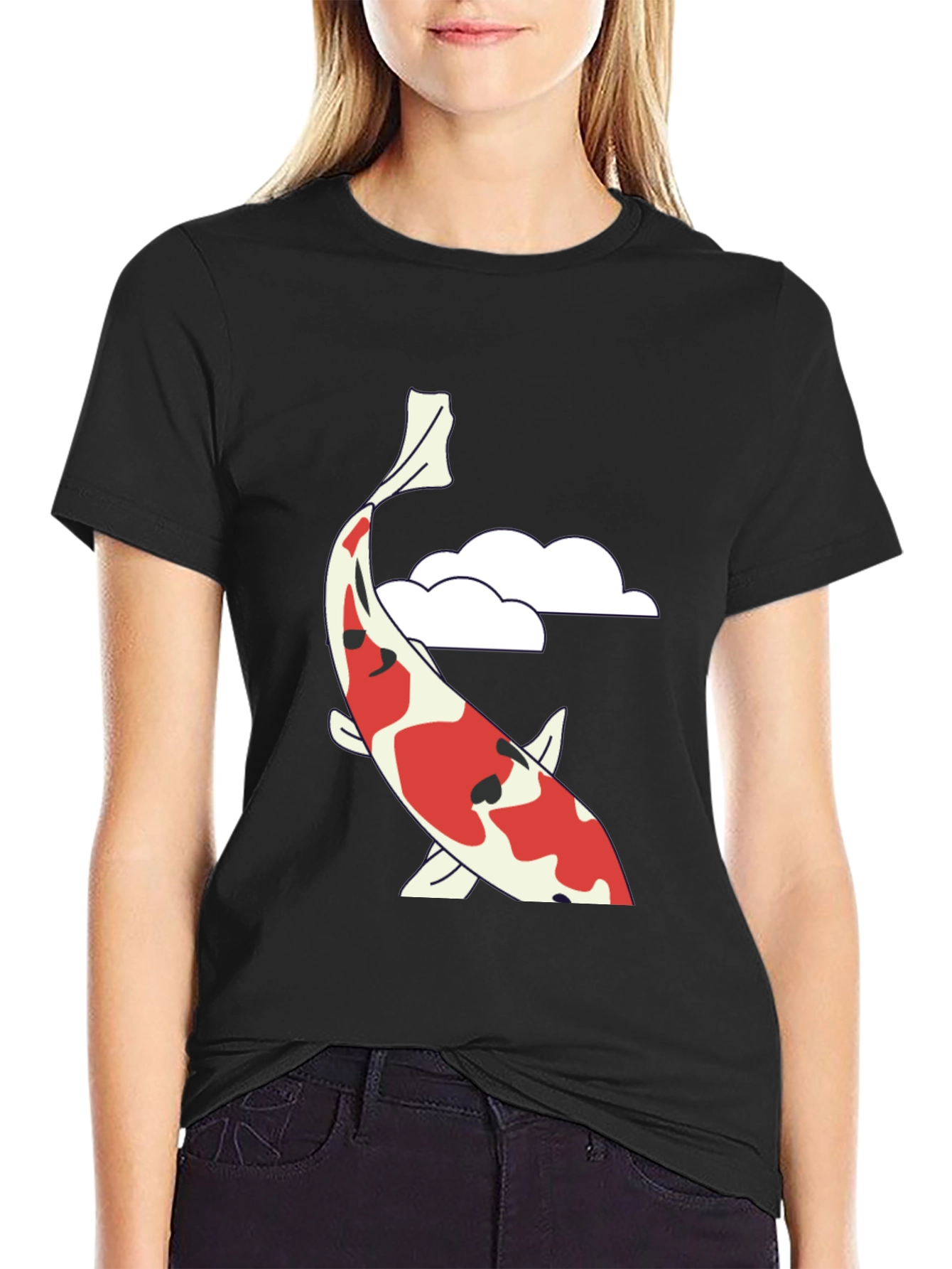 Koi Fish Graphic T-Shirt - Black Casual Tee