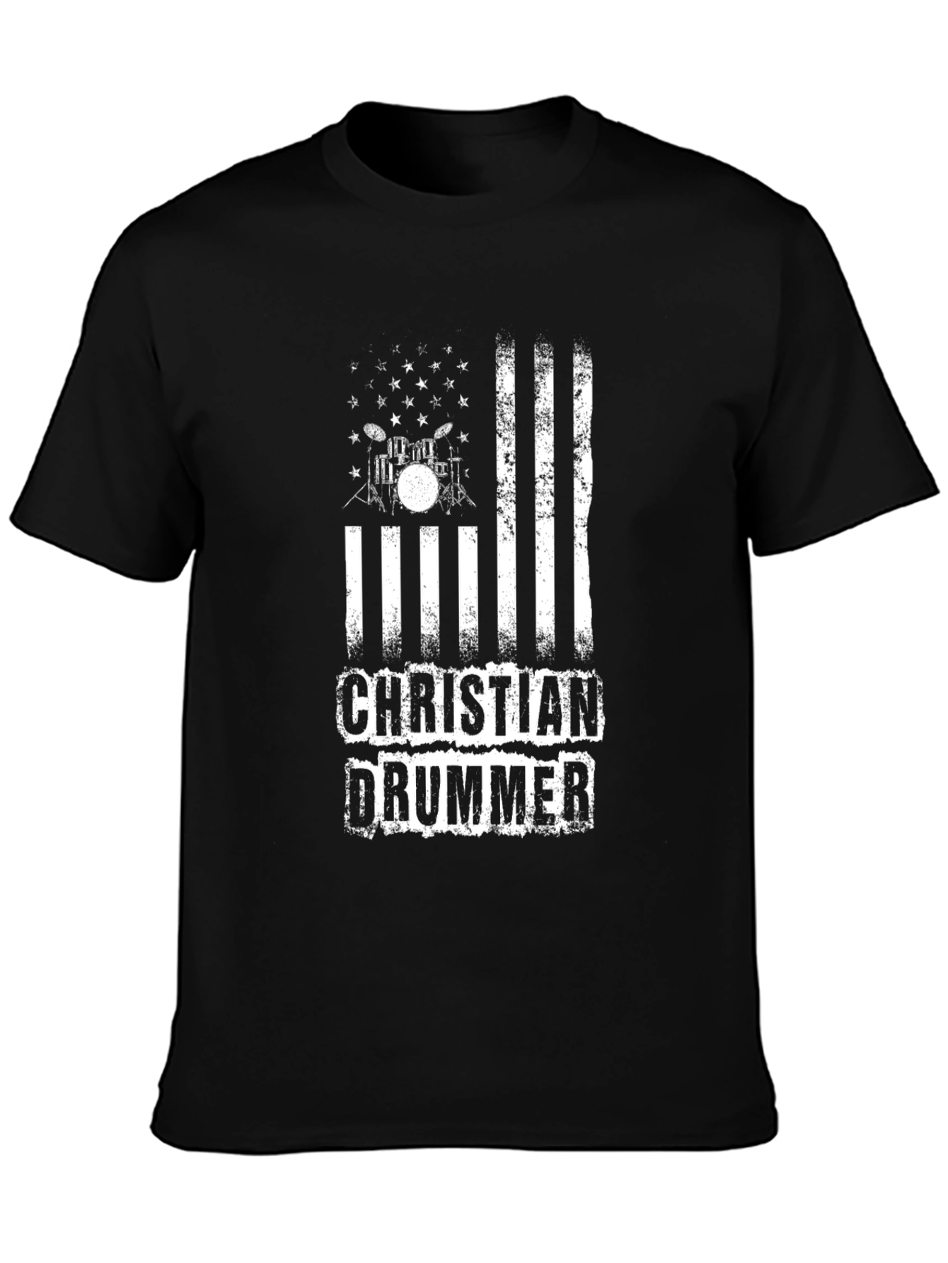 Christian Drummer Graphic Tee - Black Cotton Blend Shirt
