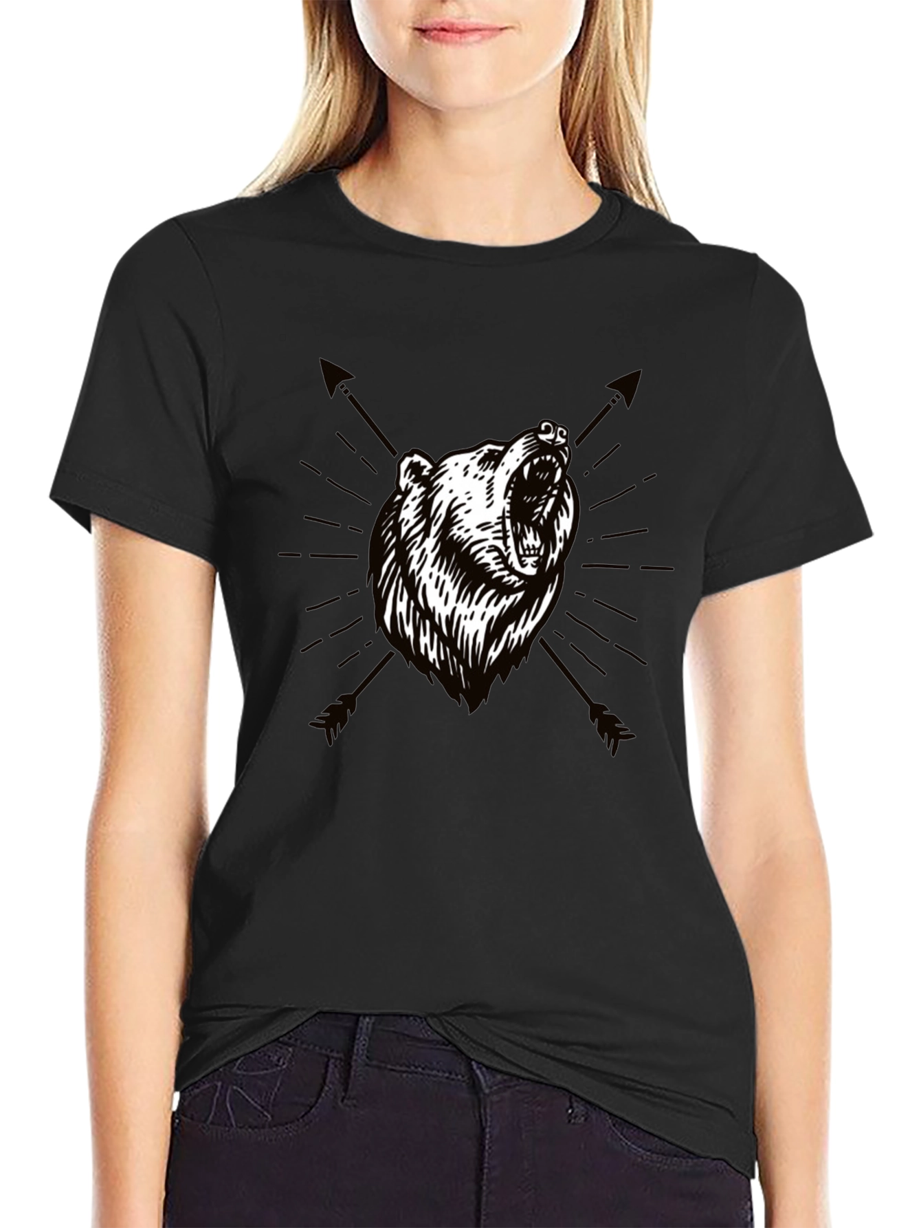 Bear & Arrow Graphic Print Mens Black T-Shirt