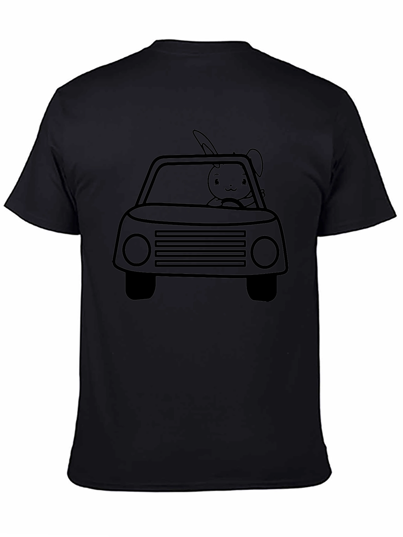 Bunny Car Graphic Tee - Black Crew Neck Shirt