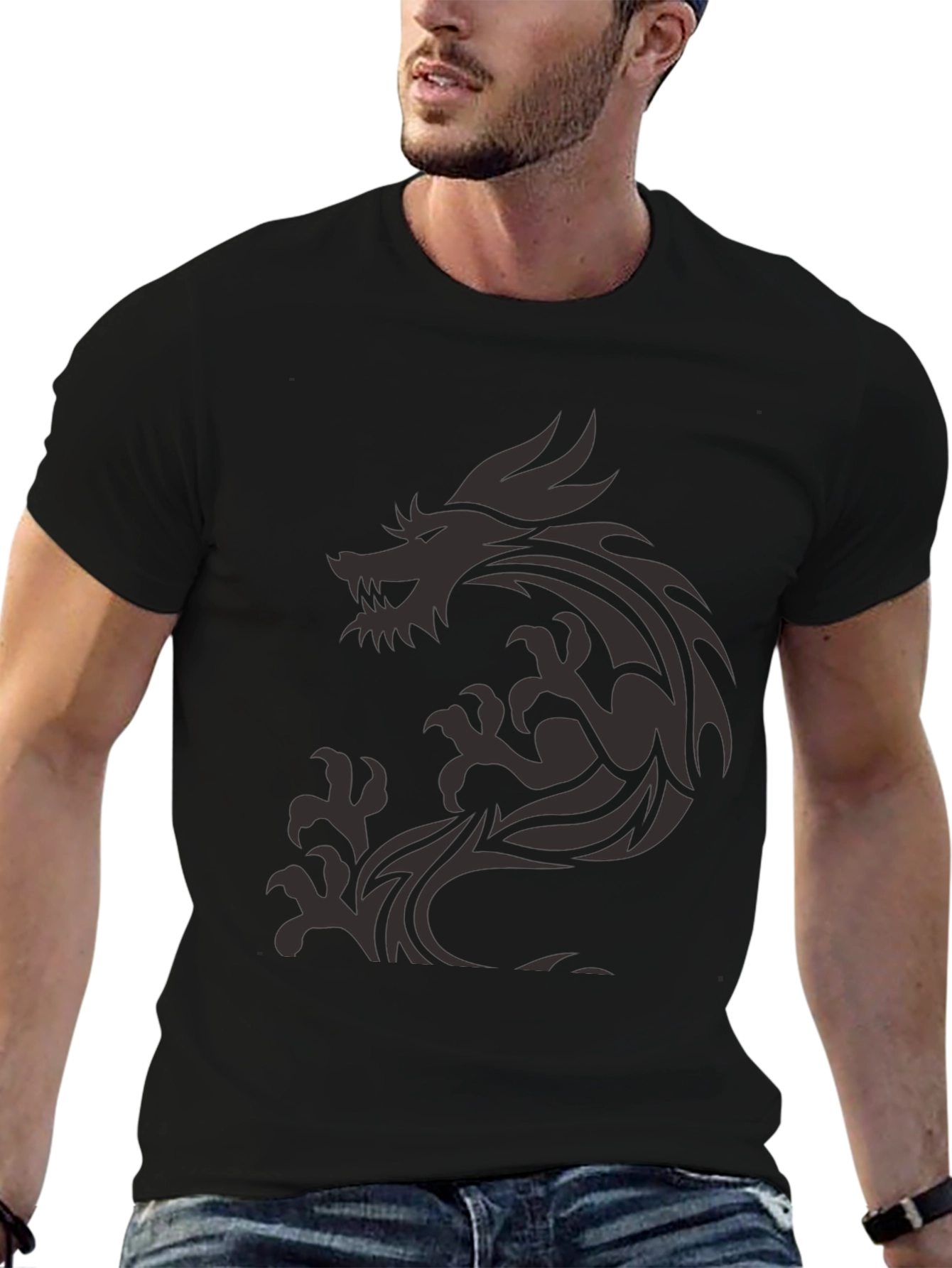 Dragon Graphic Print Mens Black T-Shirt