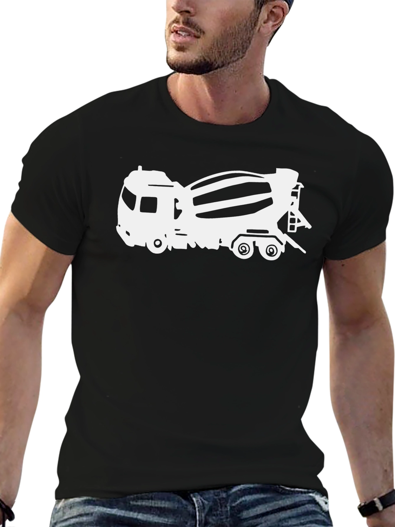 Concrete Mixer Truck Graphic Tee - Black Cotton Blend