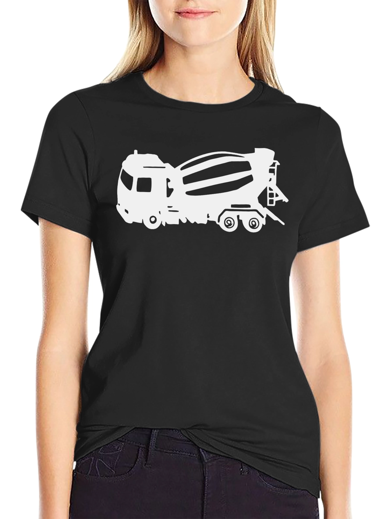 Concrete Mixer Truck Graphic Tee - Black Cotton Blend