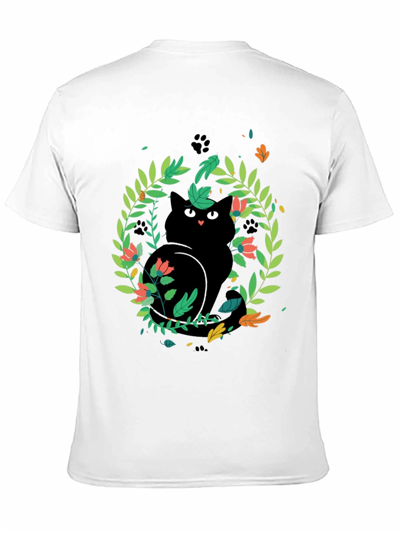Black Cat Floral Wreath T-Shirt