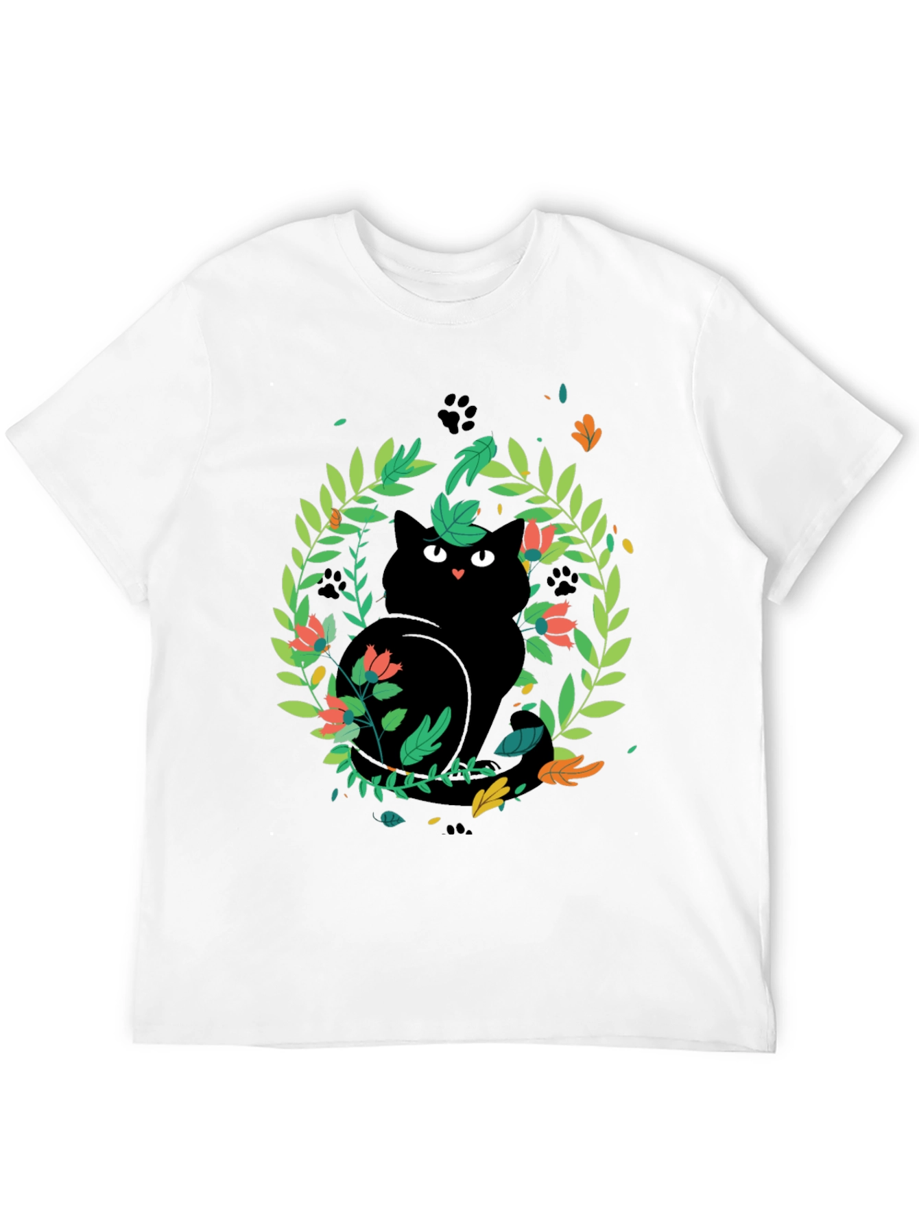 Black Cat Floral Wreath T-Shirt
