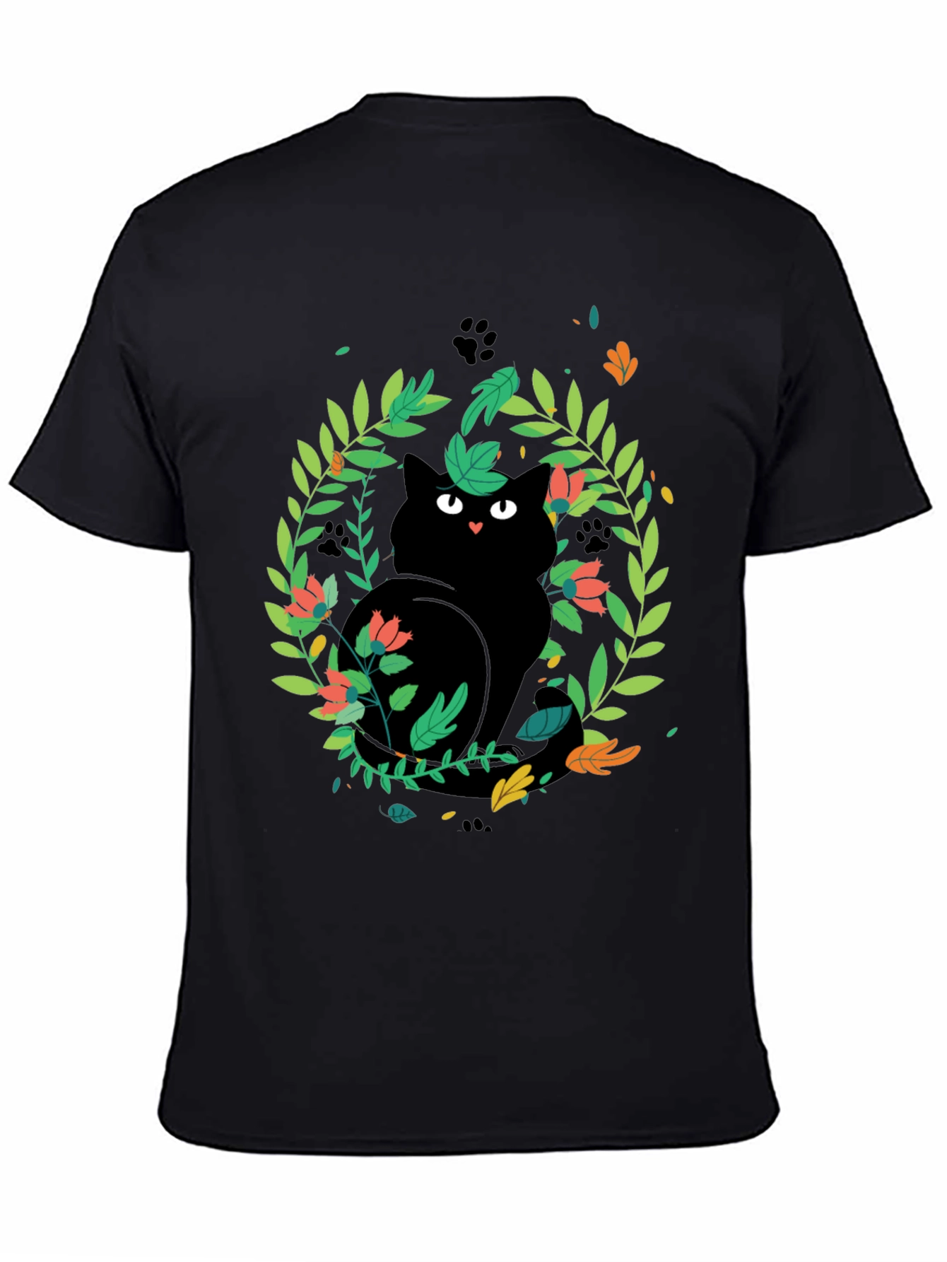 Black Cat Floral Wreath T-Shirt