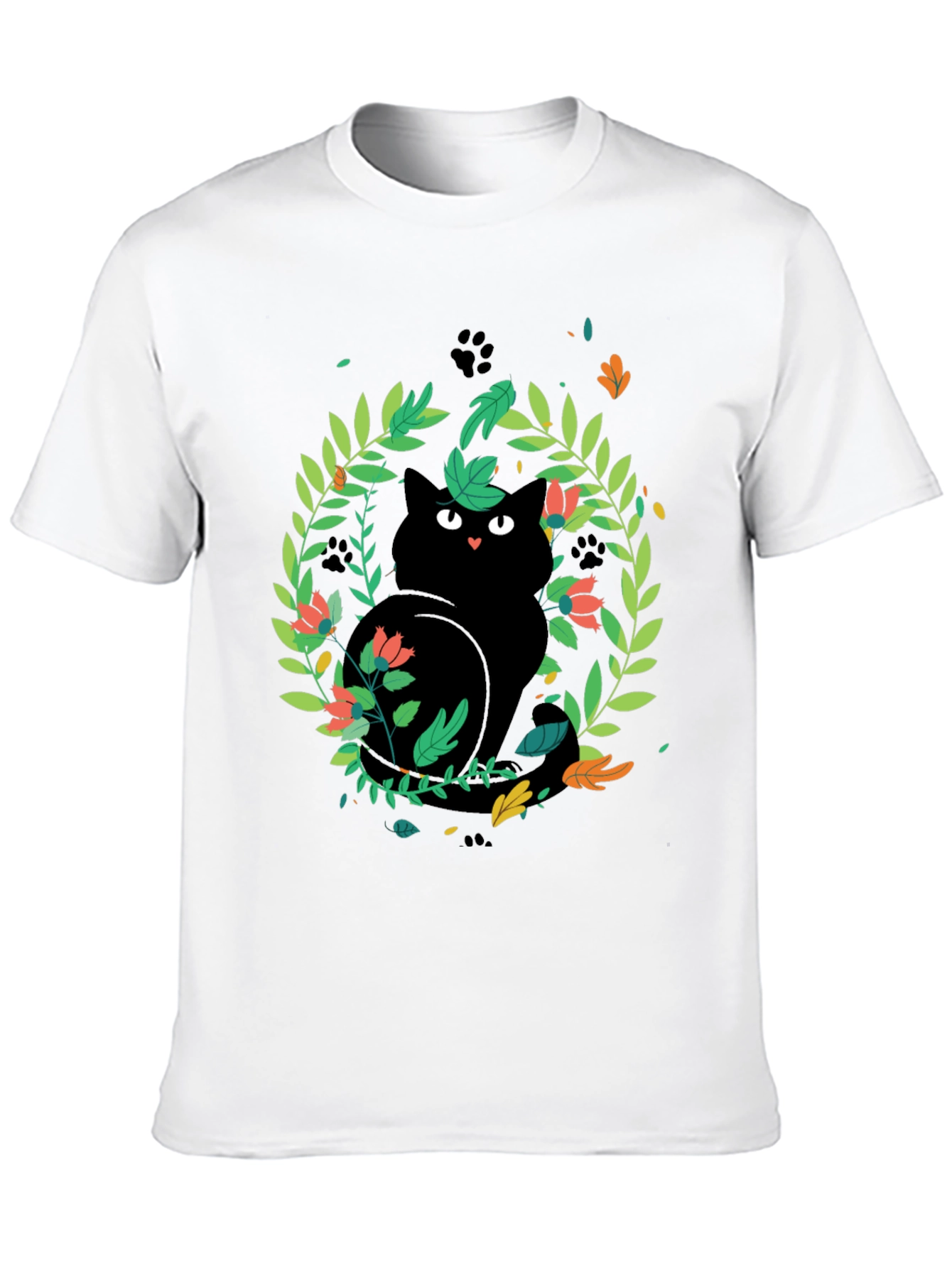 Black Cat Floral Wreath T-Shirt