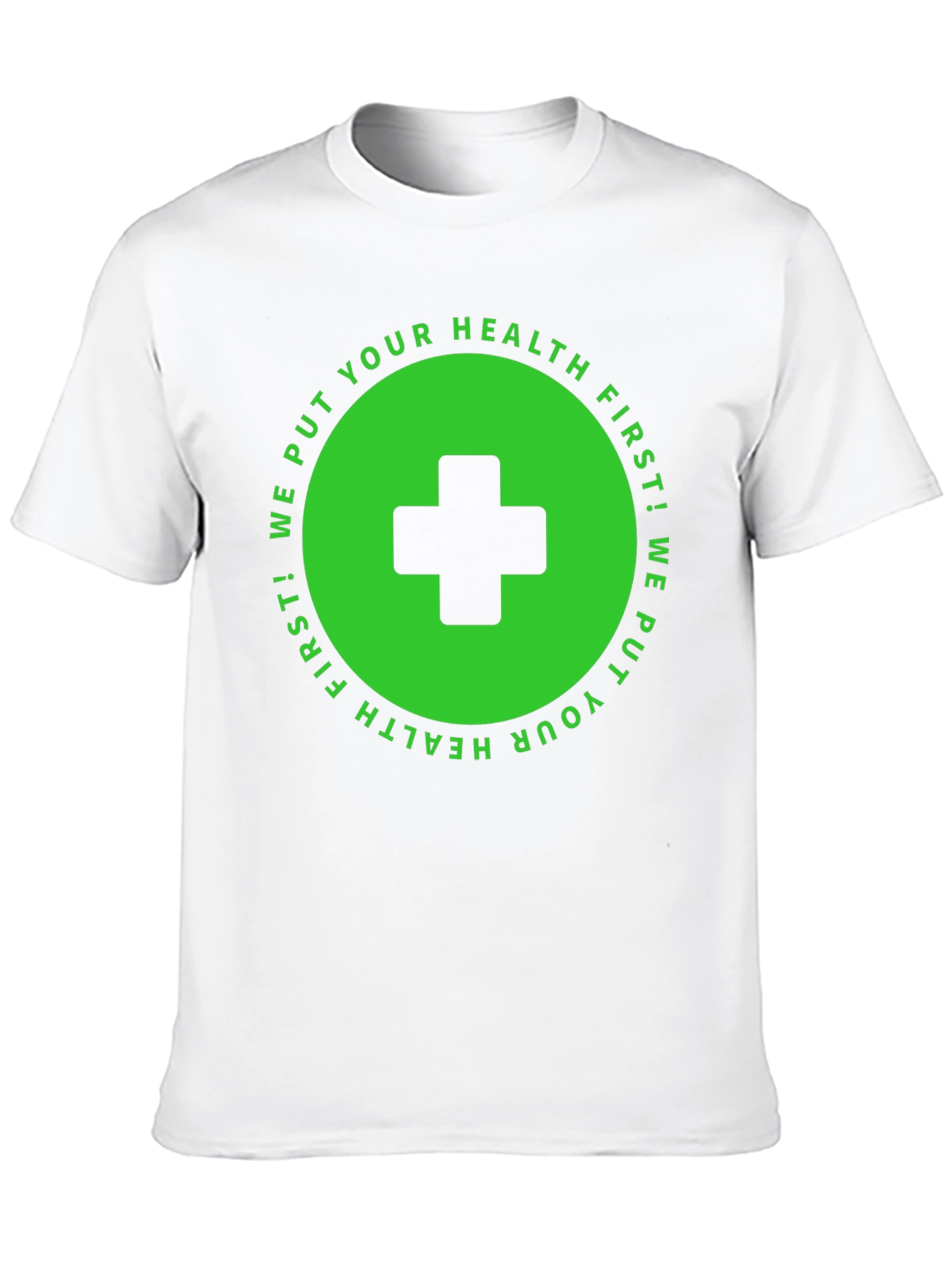 Health First T-Shirt: Black with Medical Cross Design