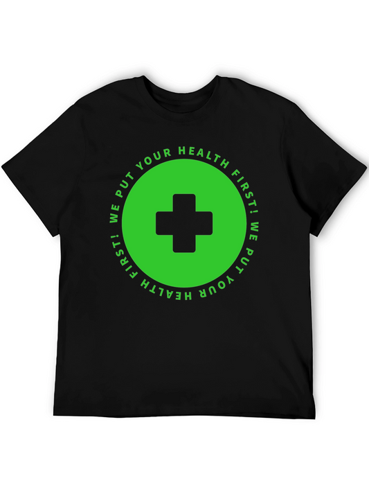 Health First T-Shirt: Black with Medical Cross Design