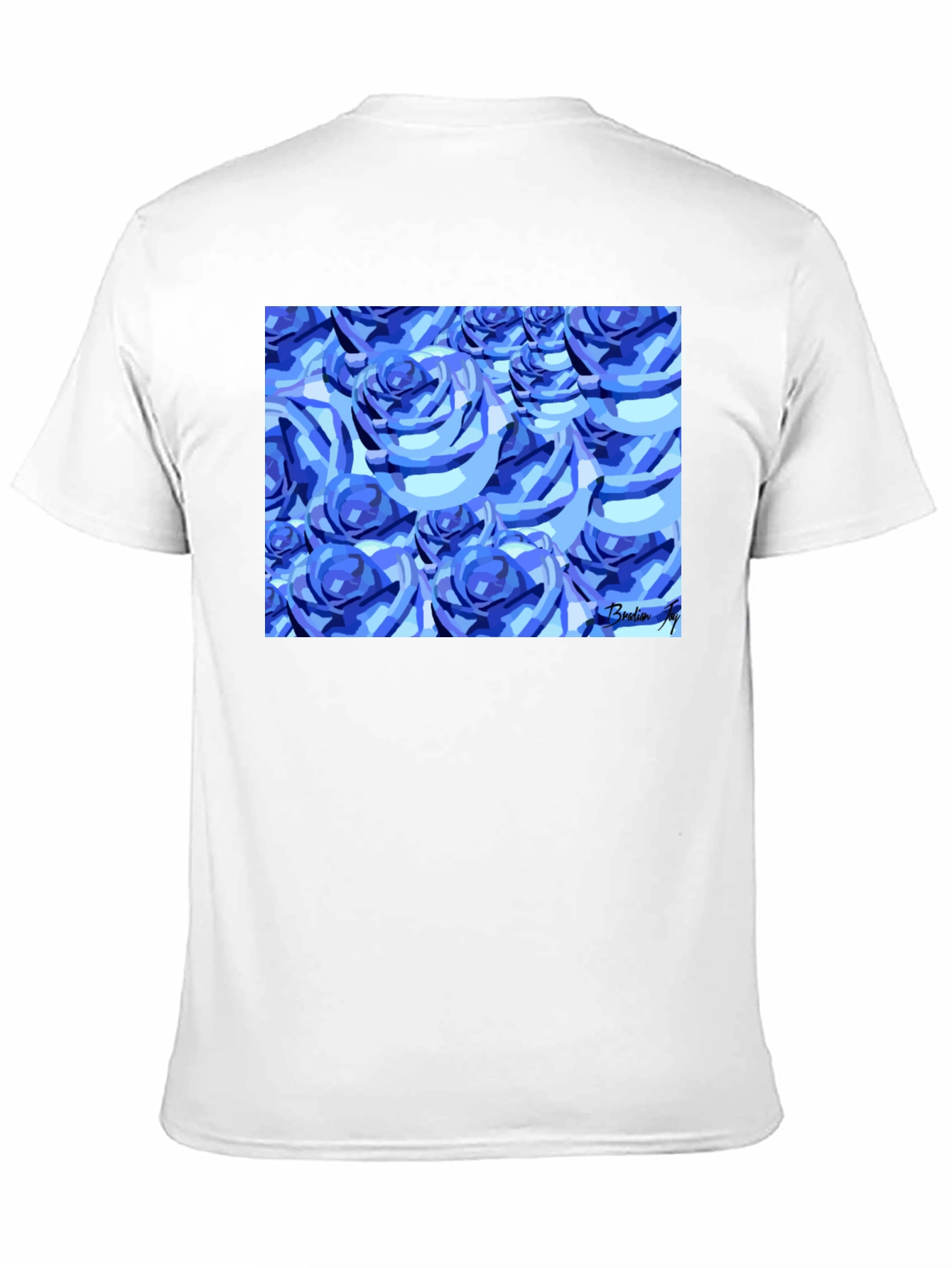 Blue Roses Graphic Print Black T-Shirt