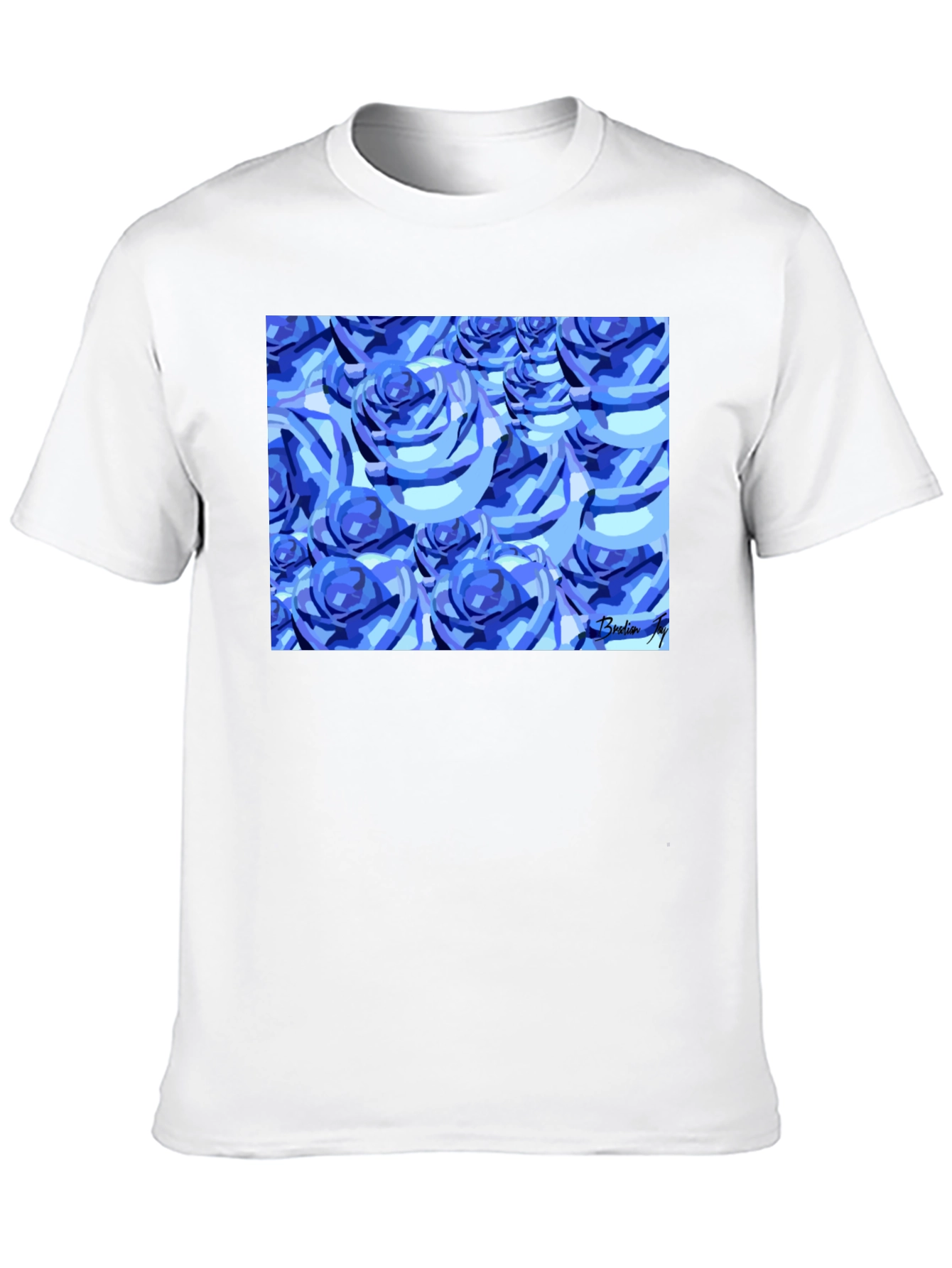 Blue Roses Graphic Print Black T-Shirt