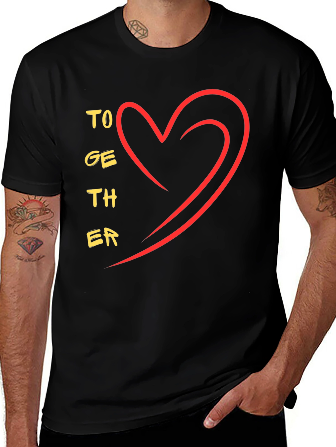 Together Heart Graphic Tee - Stylish Black Casual T-Shirt