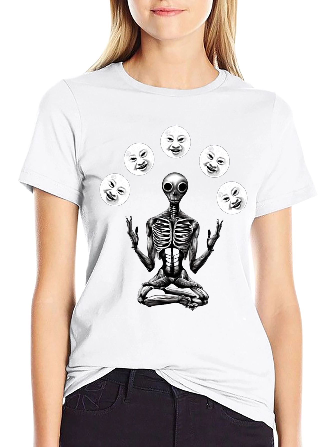 Alien Juggling Moon Faces Graphic T-Shirt