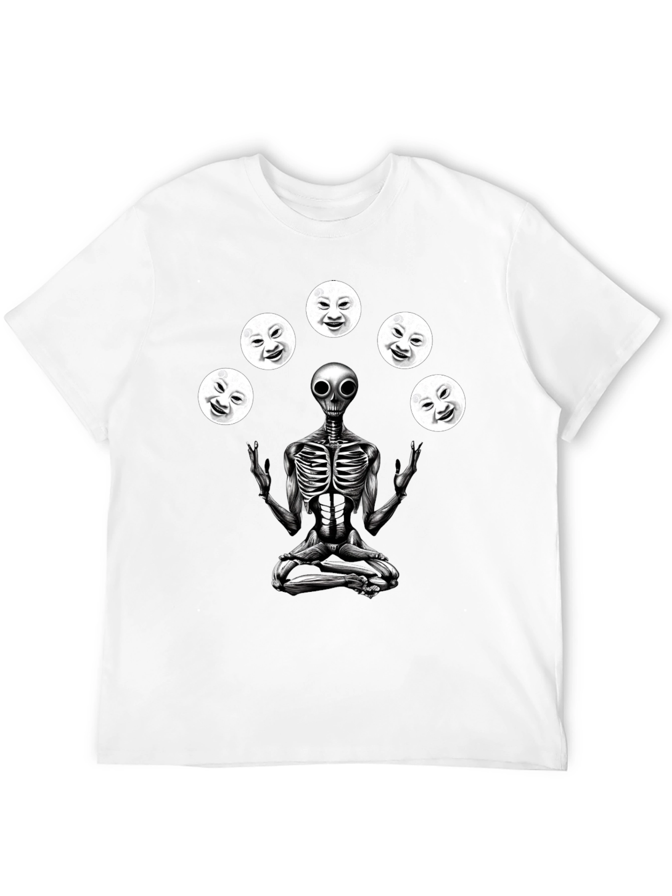 Alien Juggling Moon Faces Graphic T-Shirt