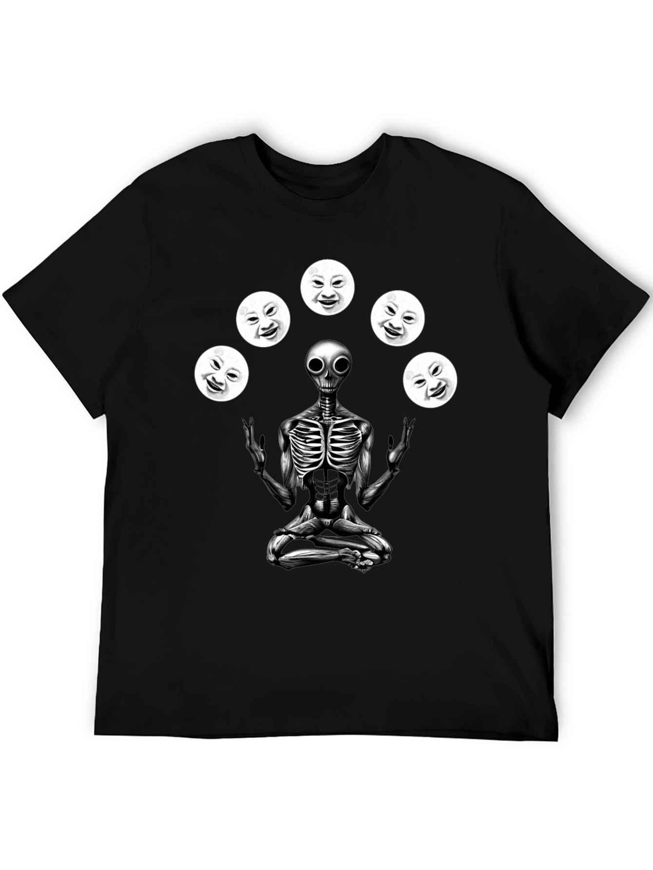 Alien Juggling Moon Faces Graphic T-Shirt