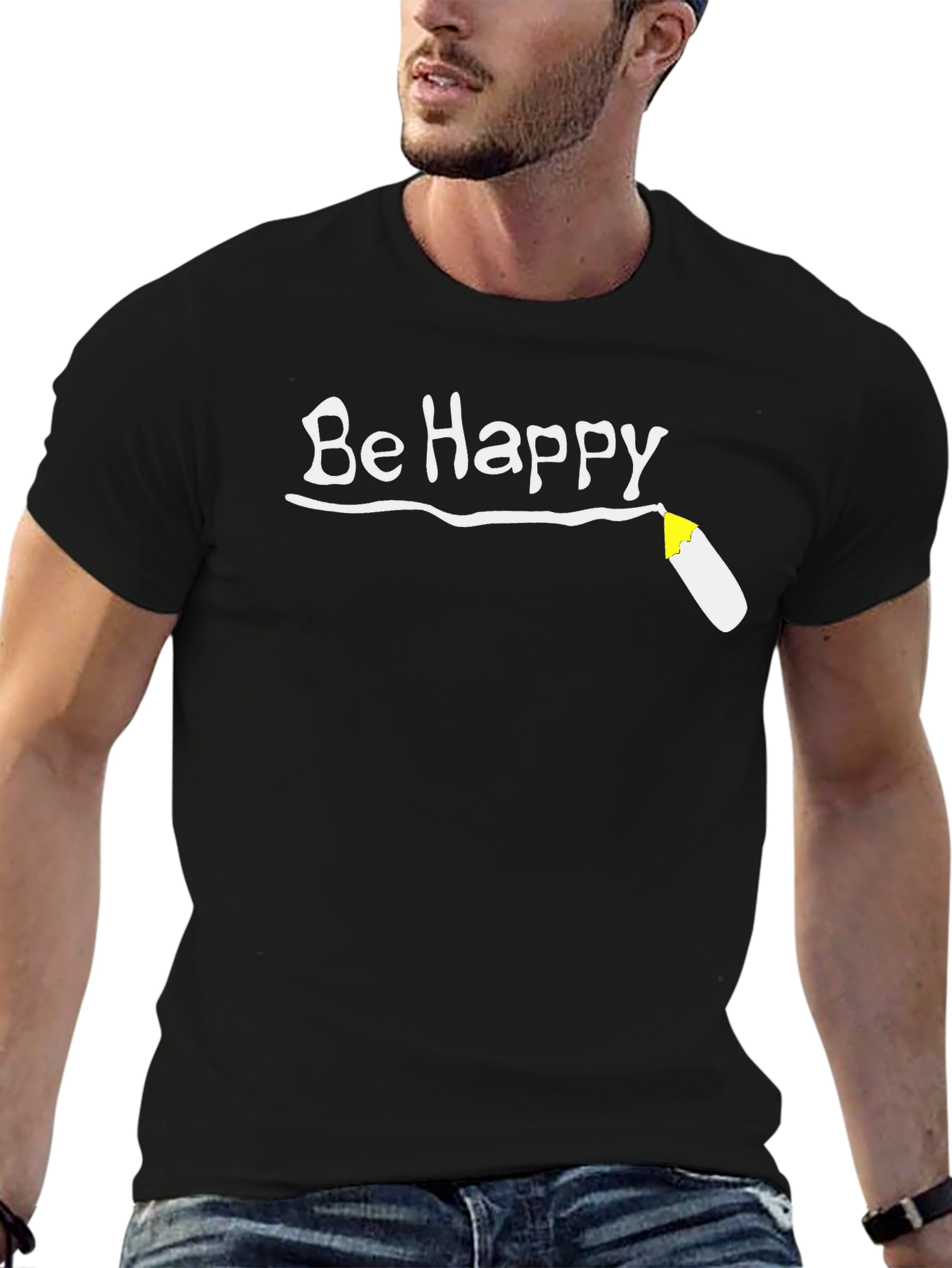 Be Happy T-Shirt - Black Graphic Tee