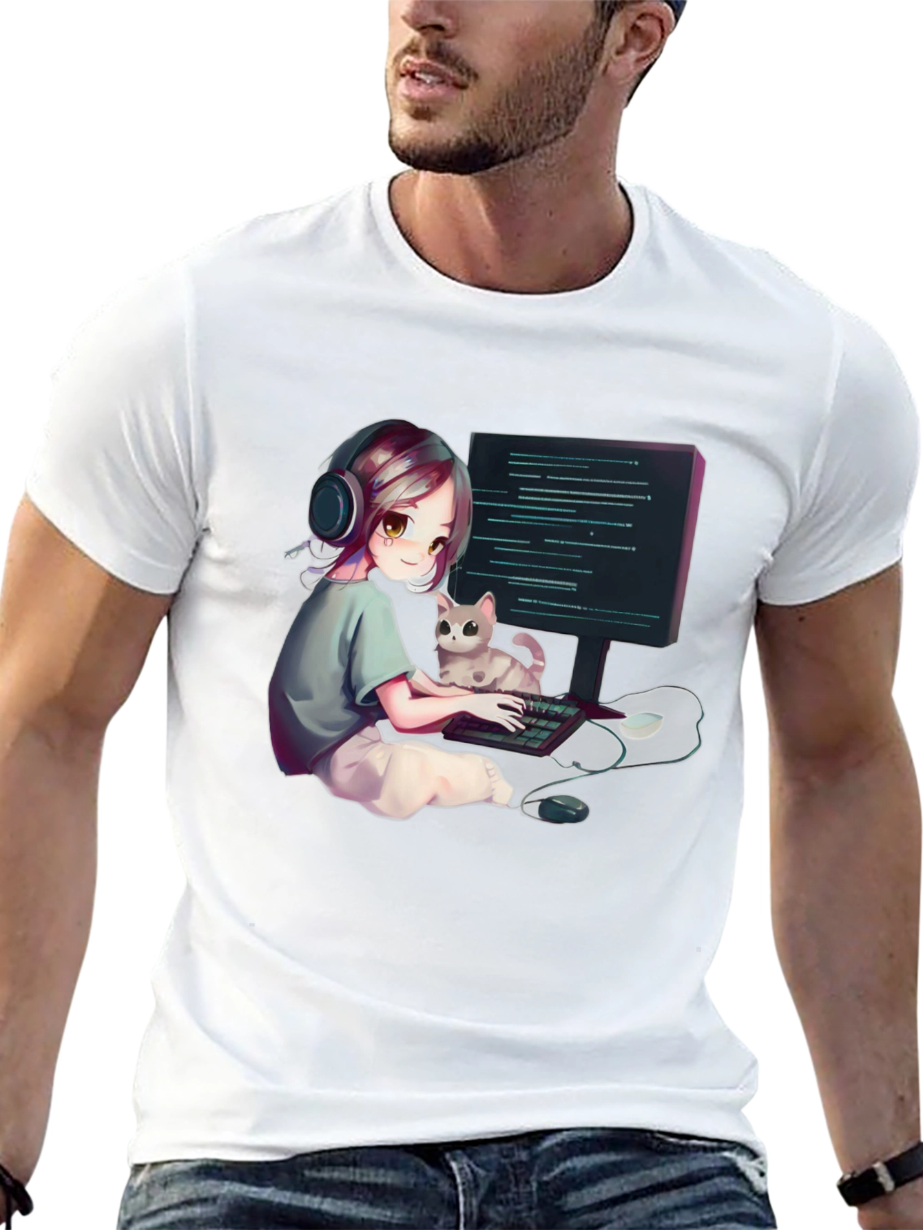 Gamer Girl Cat Lover Black T-Shirt
