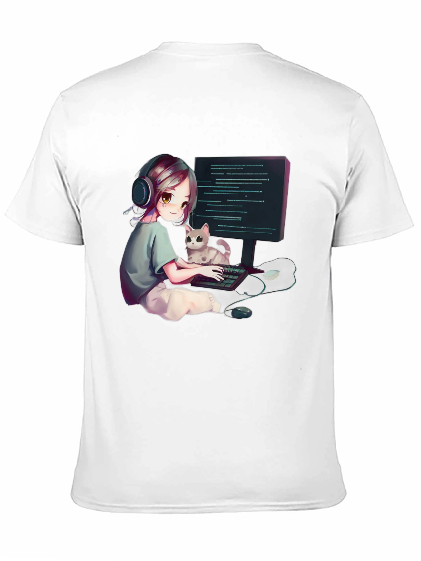 Gamer Girl Cat Lover Black T-Shirt