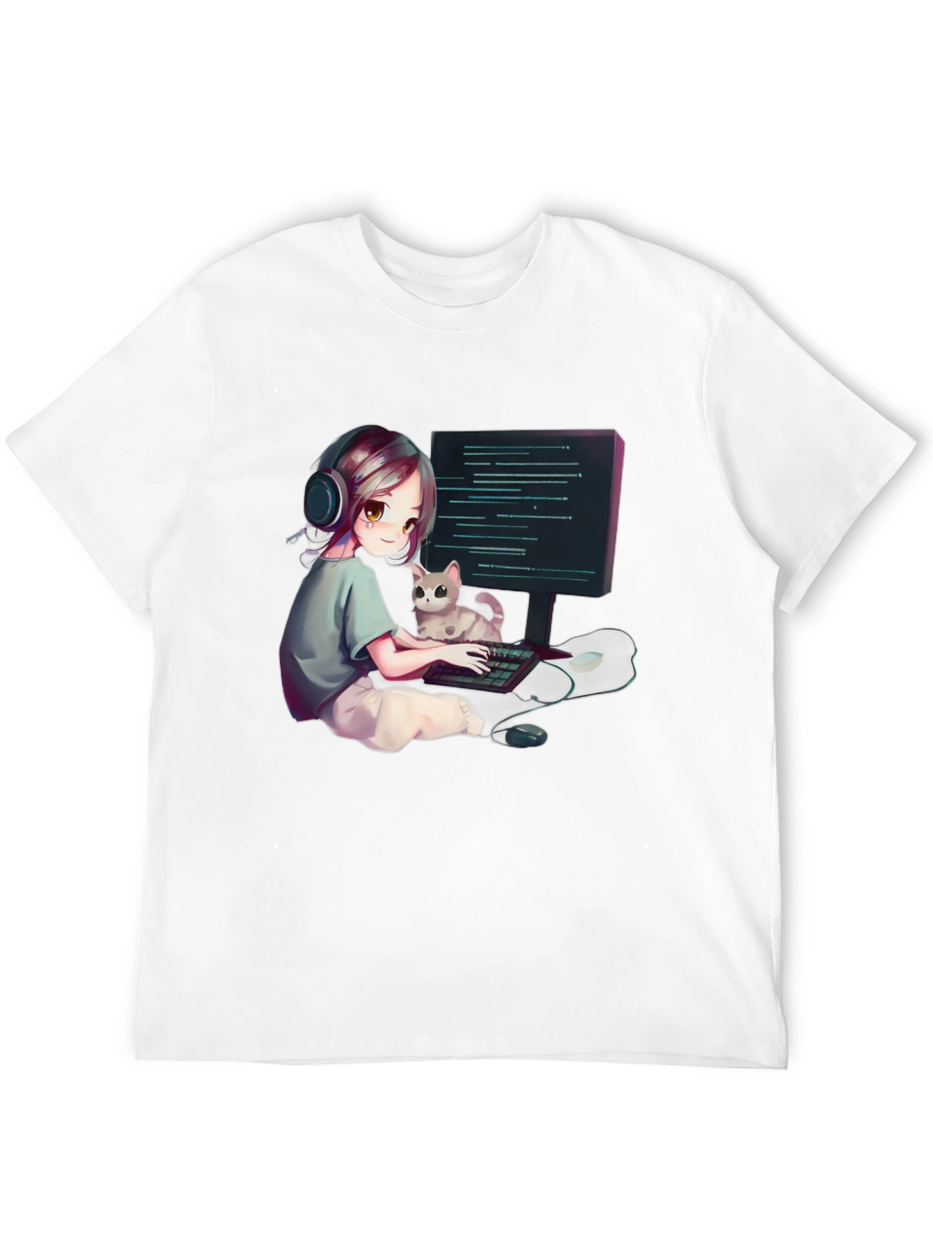 Gamer Girl Cat Lover Black T-Shirt