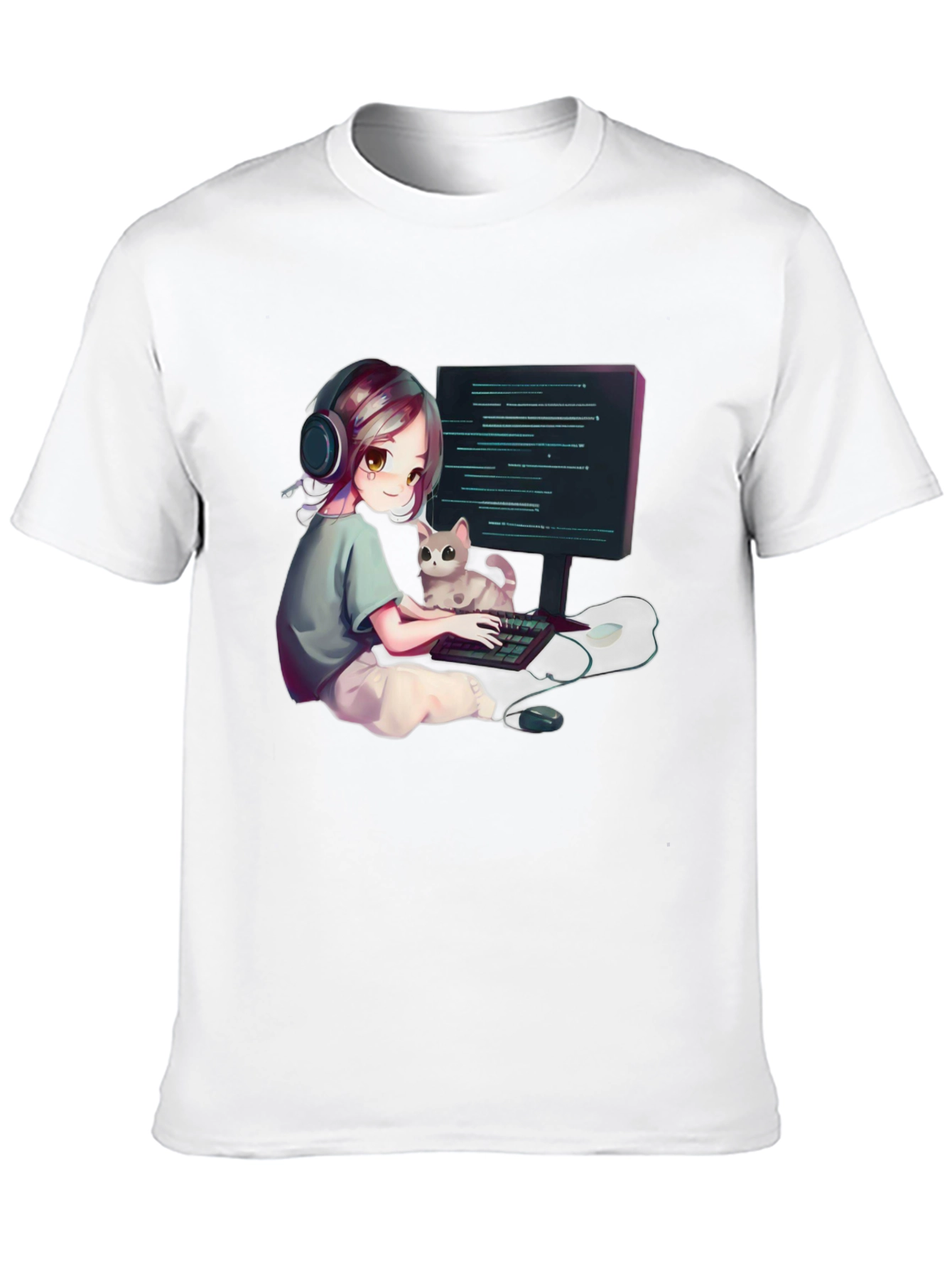 Gamer Girl Cat Lover Black T-Shirt