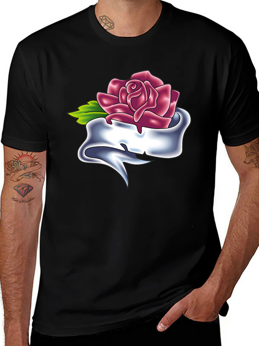Rose & Banner Graphic T-Shirt - Classic Tattoo Style