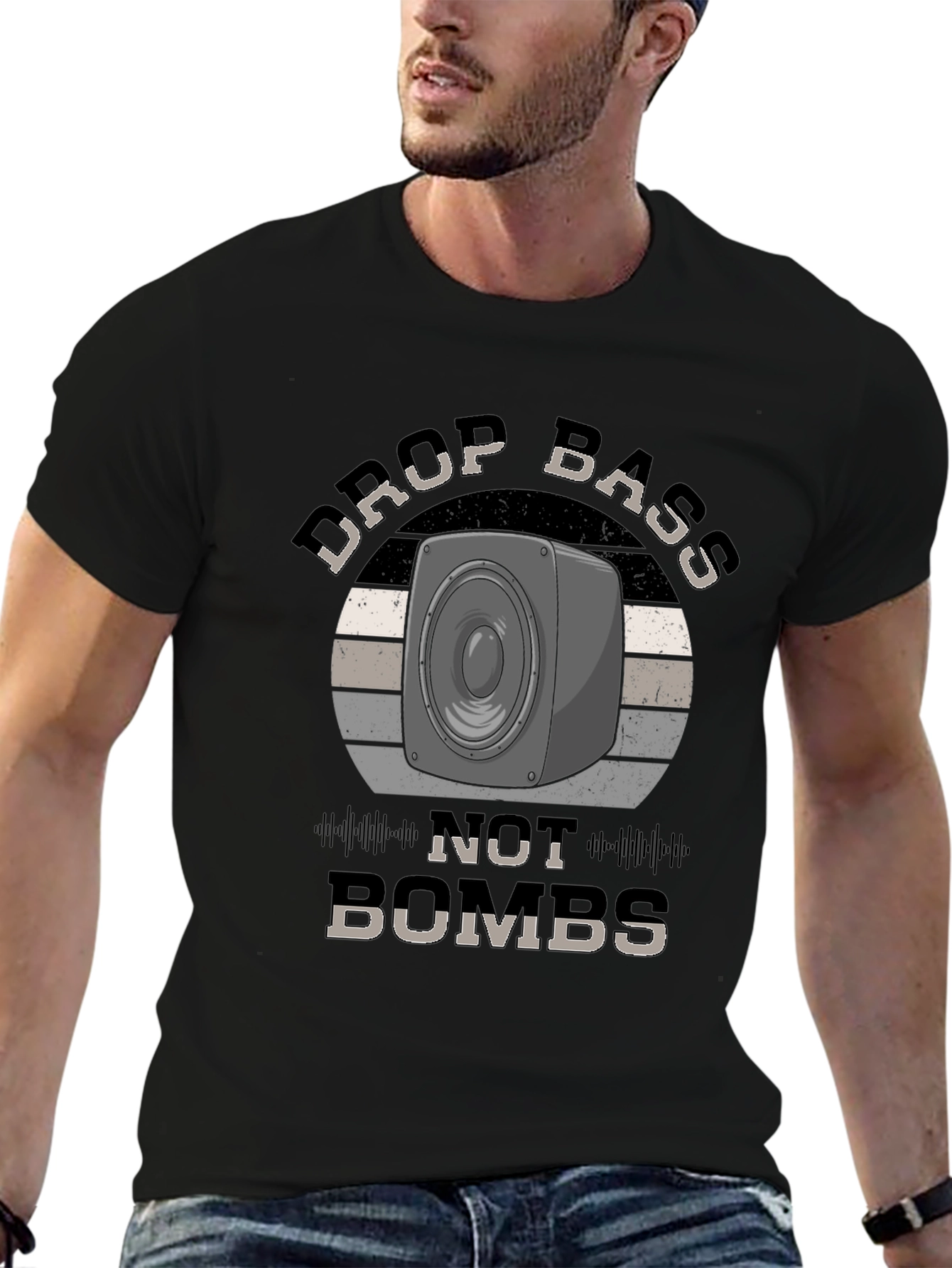 Drop Bass Not Bombs Black Graphic Tee