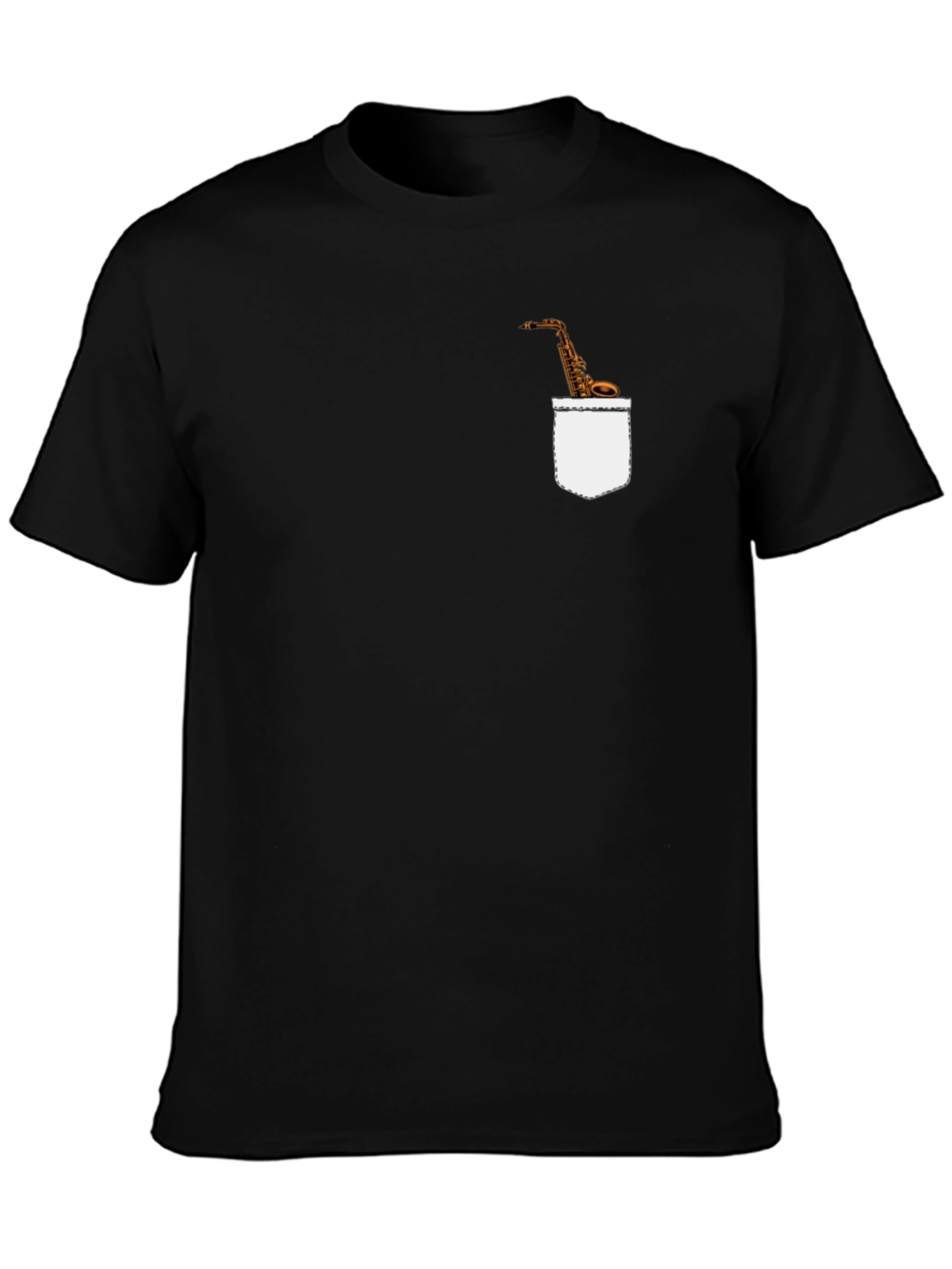 Saxophone Pocket Print Tee - Mens Black T-Shirt