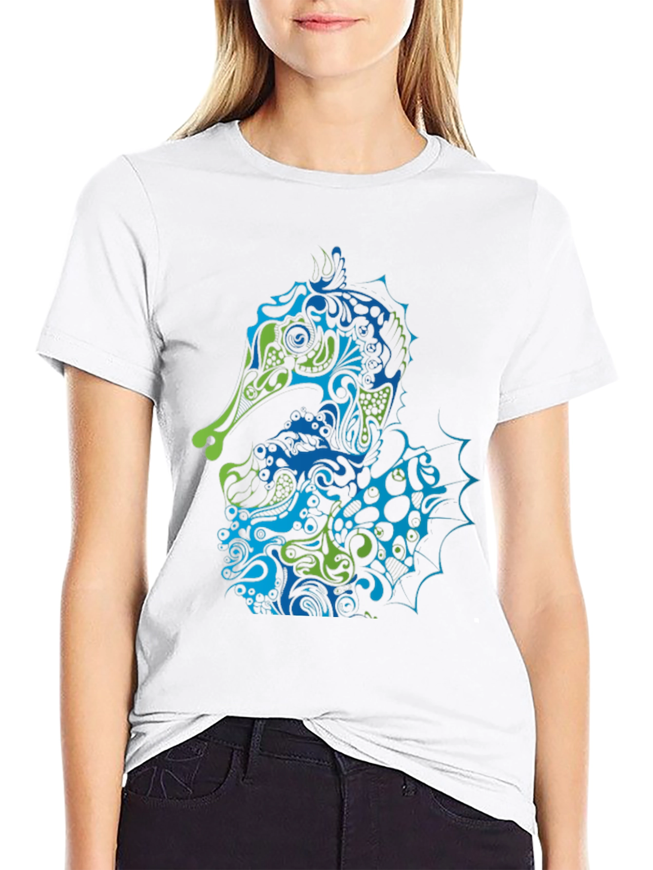 Seahorse Art Graphic Black Tee