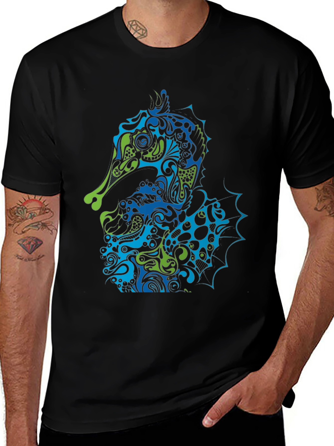 Seahorse Art Graphic Black Tee