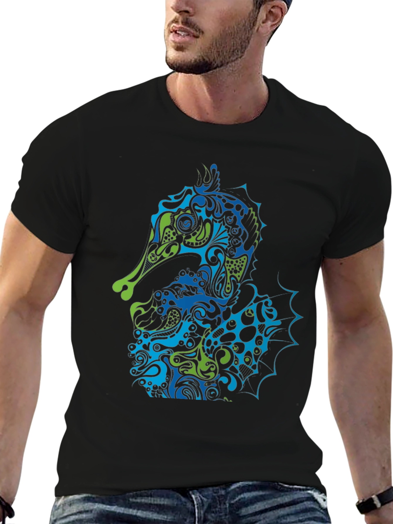 Seahorse Art Graphic Black Tee