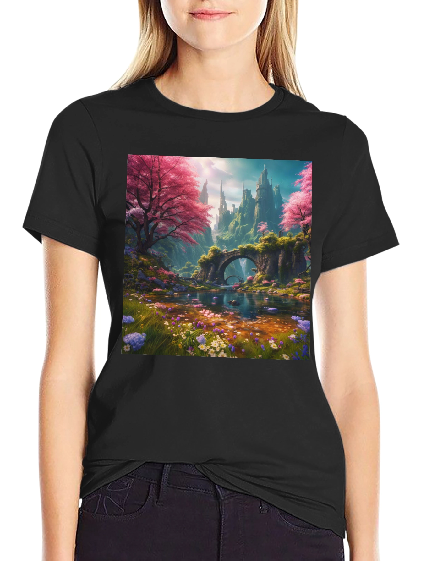 Enchanted Landscape Graphic Tee - Black