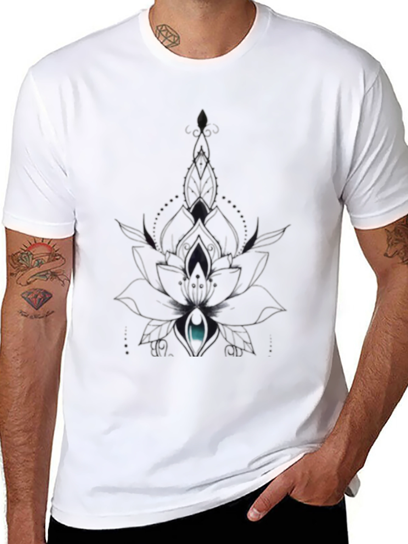Black T-Shirt with Lotus Eye Design
