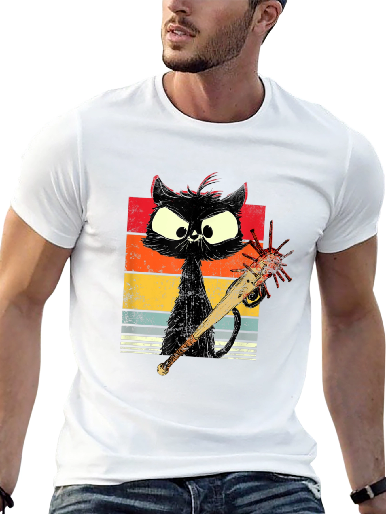 Zombie Cat Baseball Bat Graphic Tee