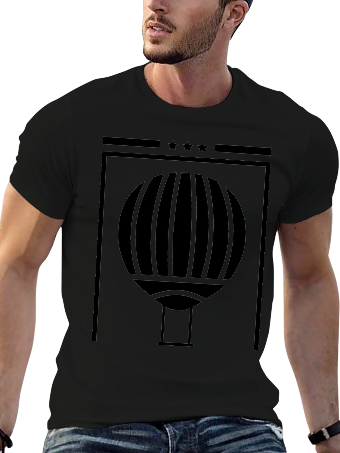 Abstract Hot Air Balloon Graphic Black T-Shirt