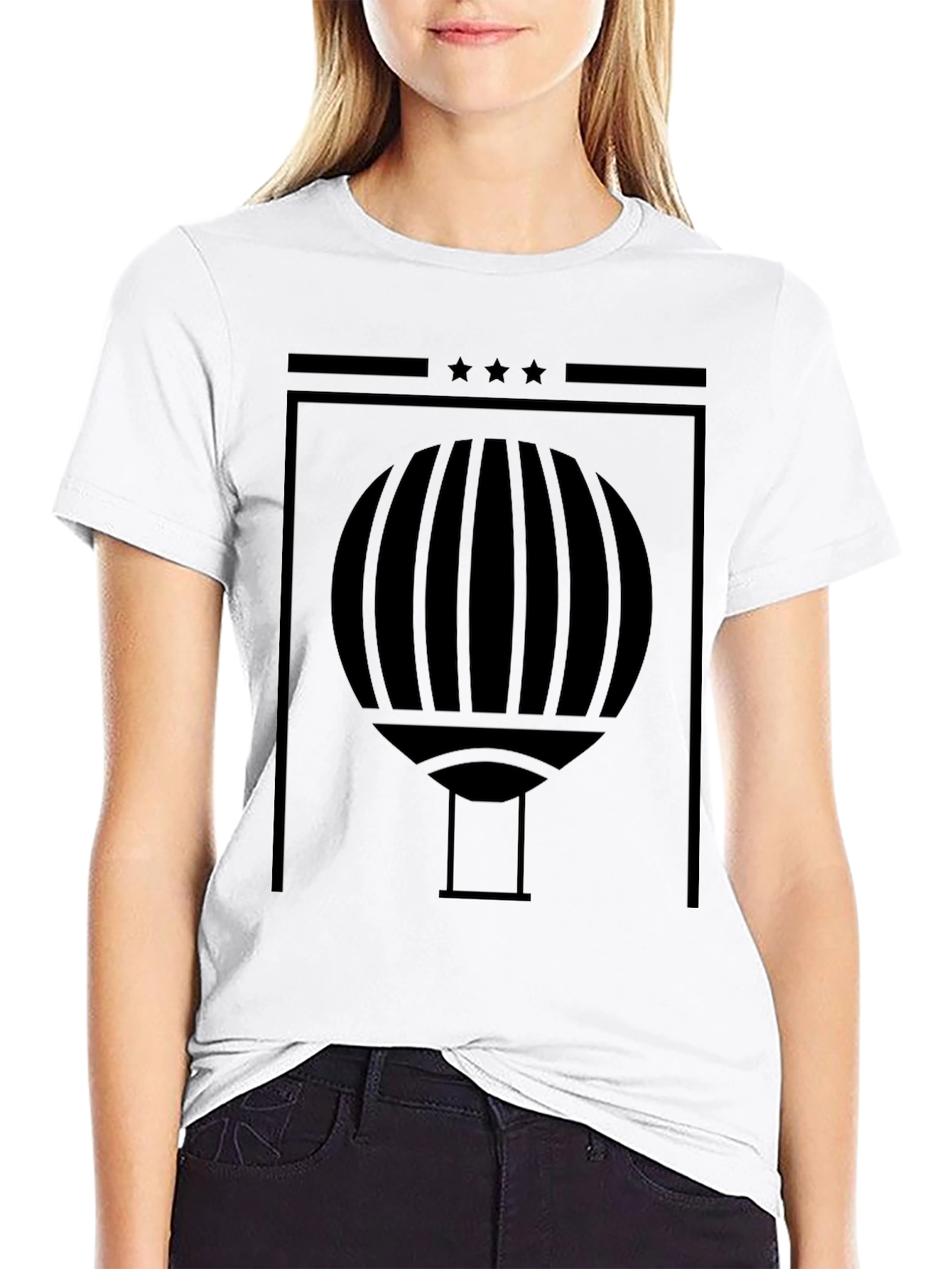 Abstract Hot Air Balloon Graphic Black T-Shirt