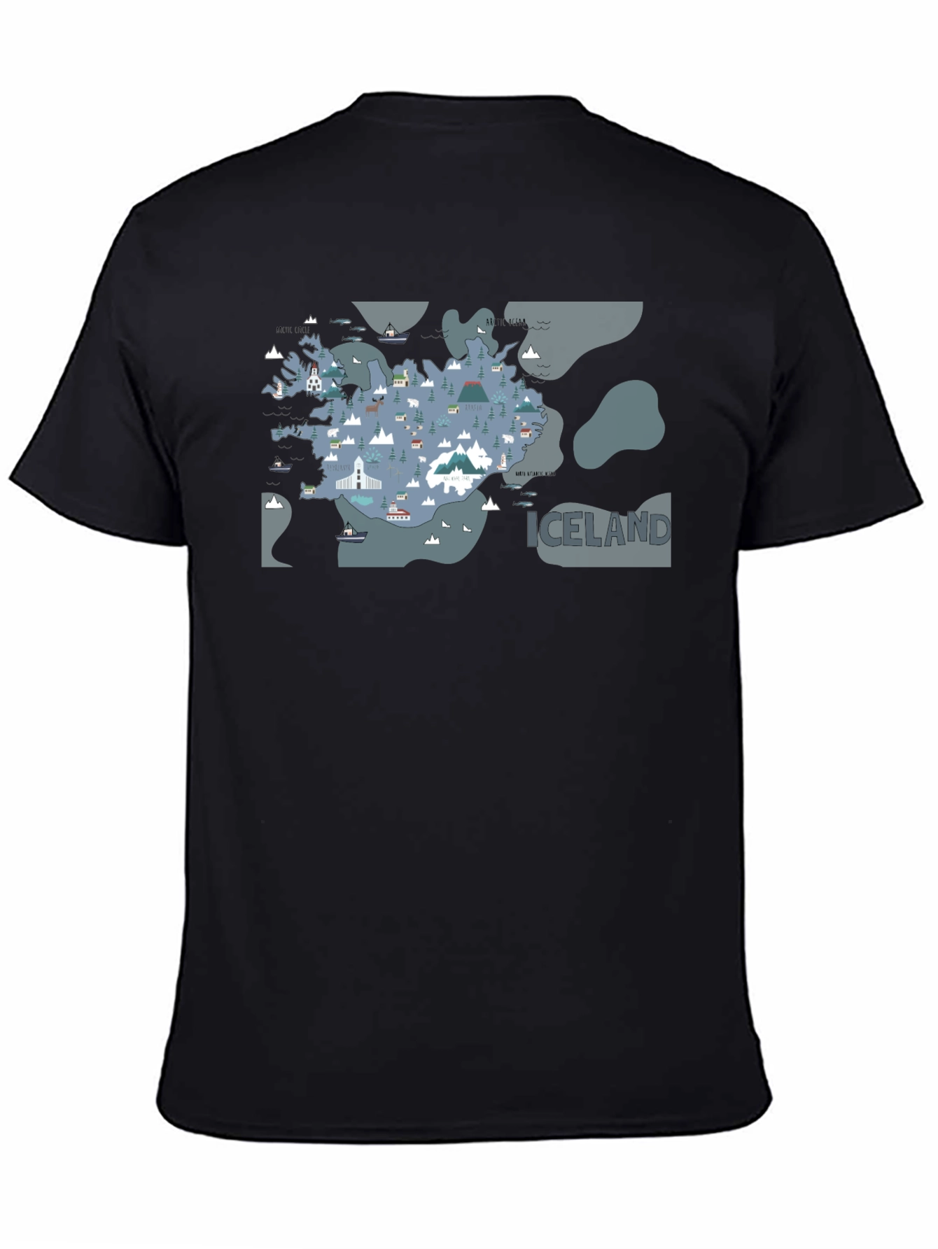 Iceland Map Graphic Tee - Black Cotton T-Shirt