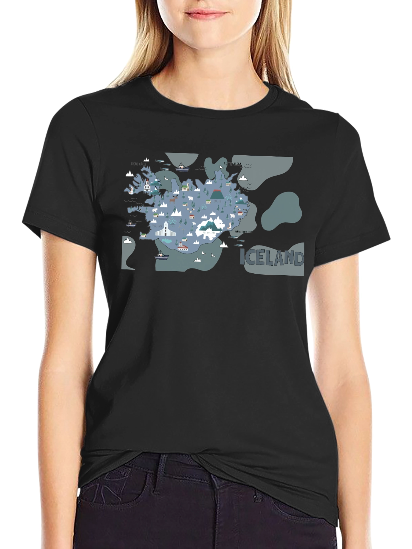 Iceland Map Graphic Tee - Black Cotton T-Shirt