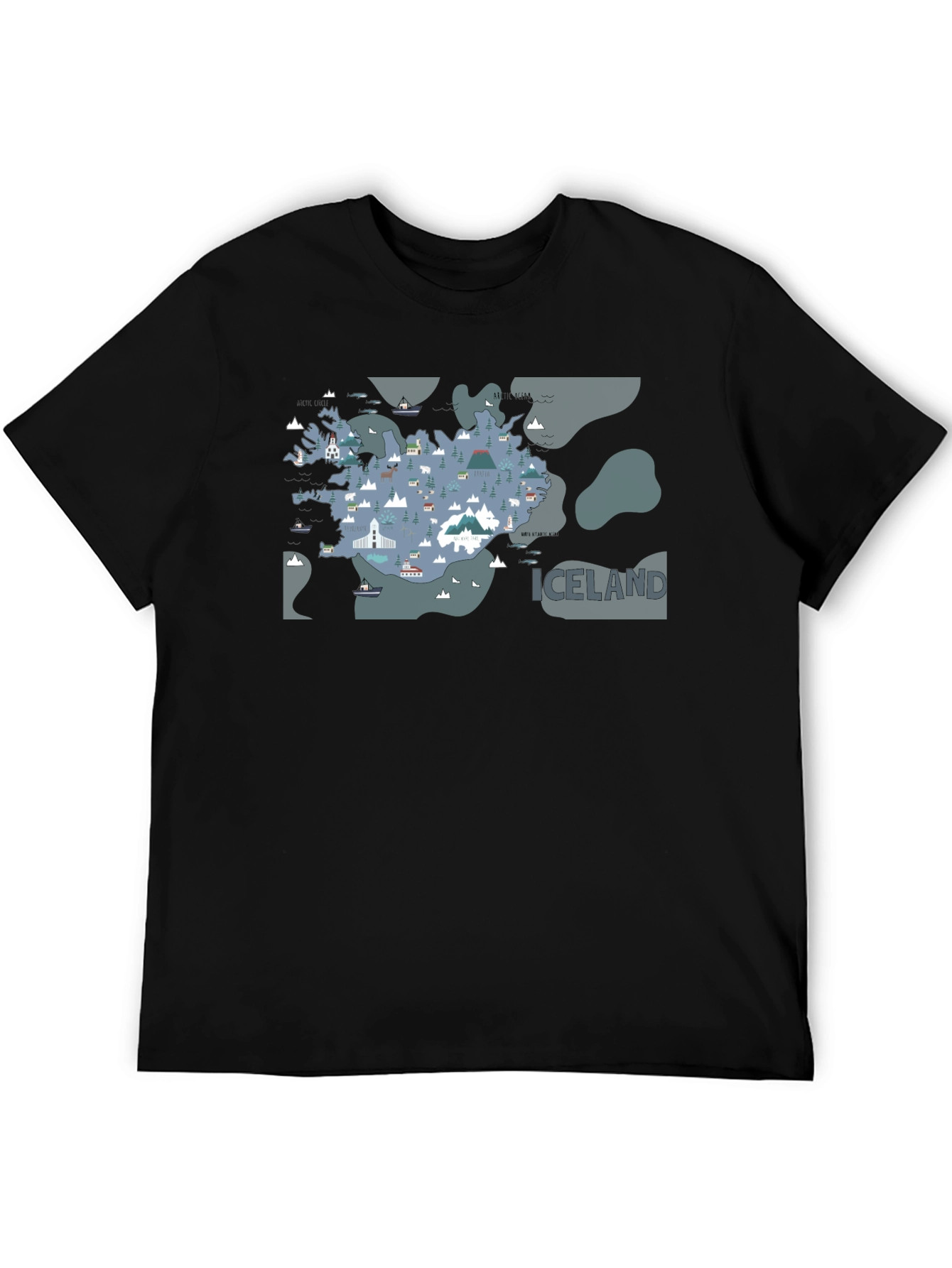 Iceland Map Graphic Tee - Black Cotton T-Shirt
