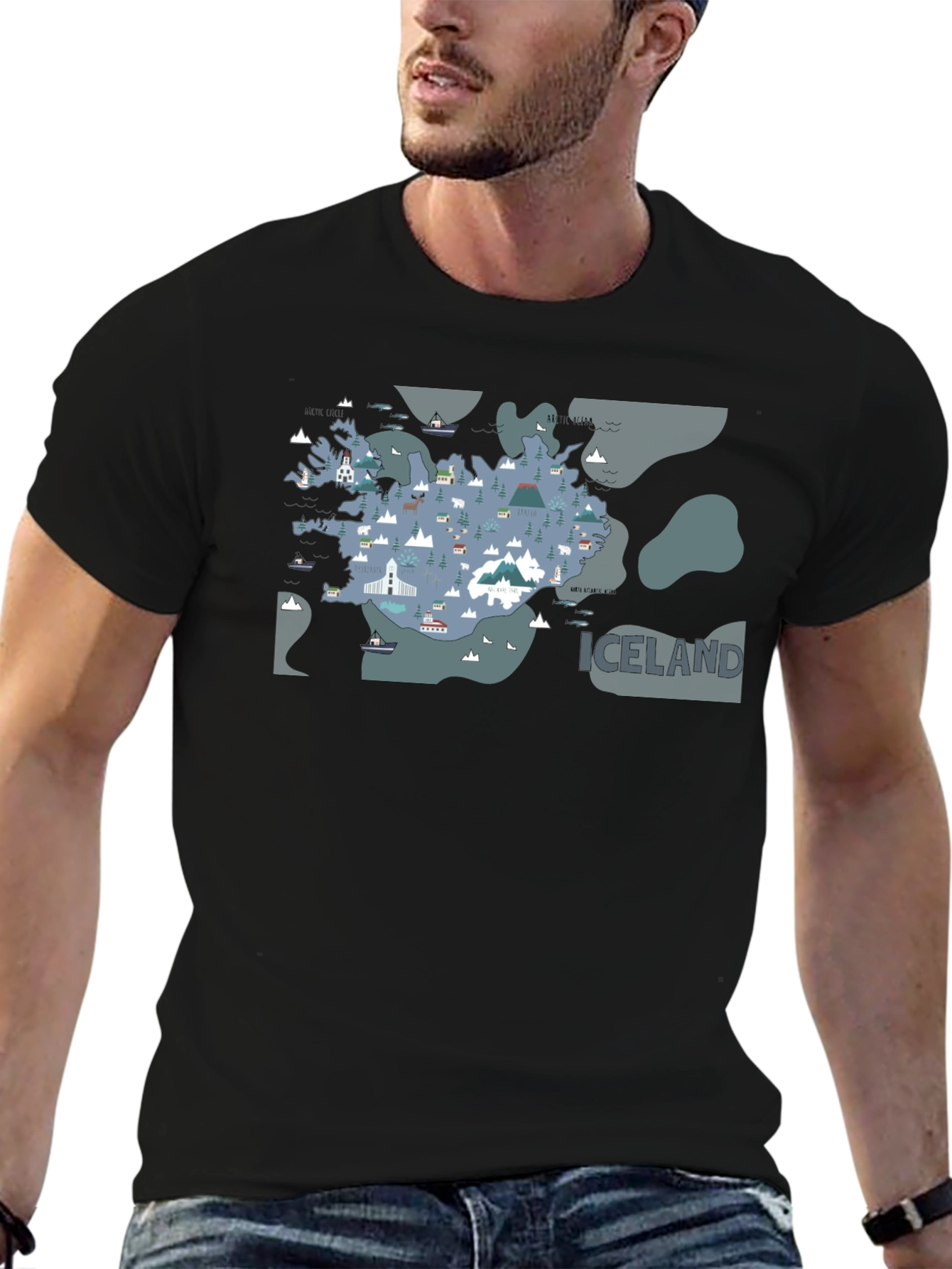 Iceland Map Graphic Tee - Black Cotton T-Shirt
