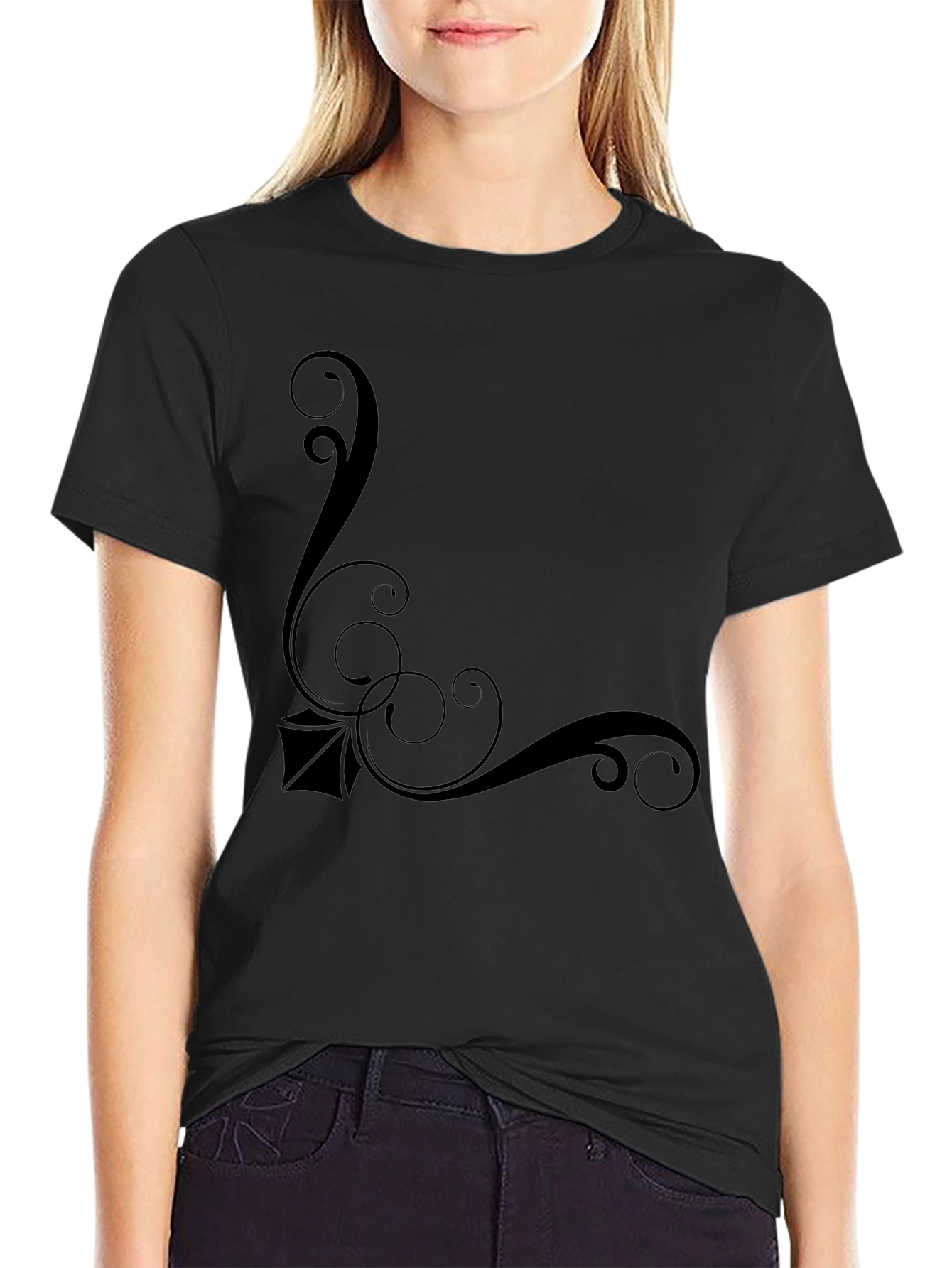 Elegant Black T-Shirt with Swirl Design