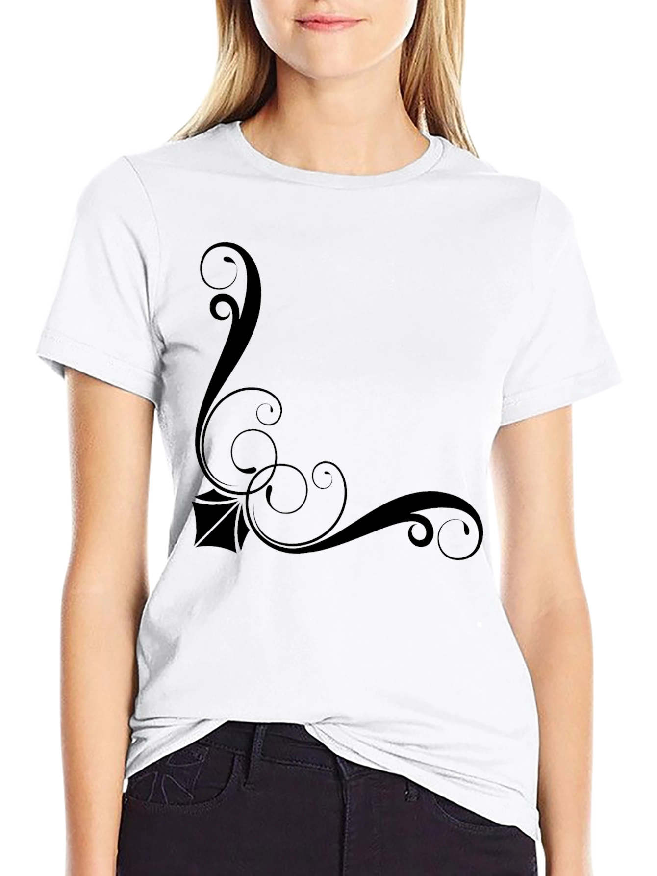 Elegant Black T-Shirt with Swirl Design
